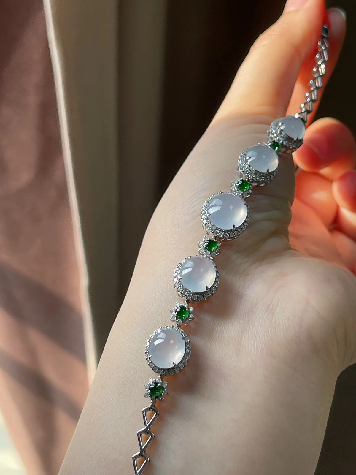 18k金翡翠白冰手链