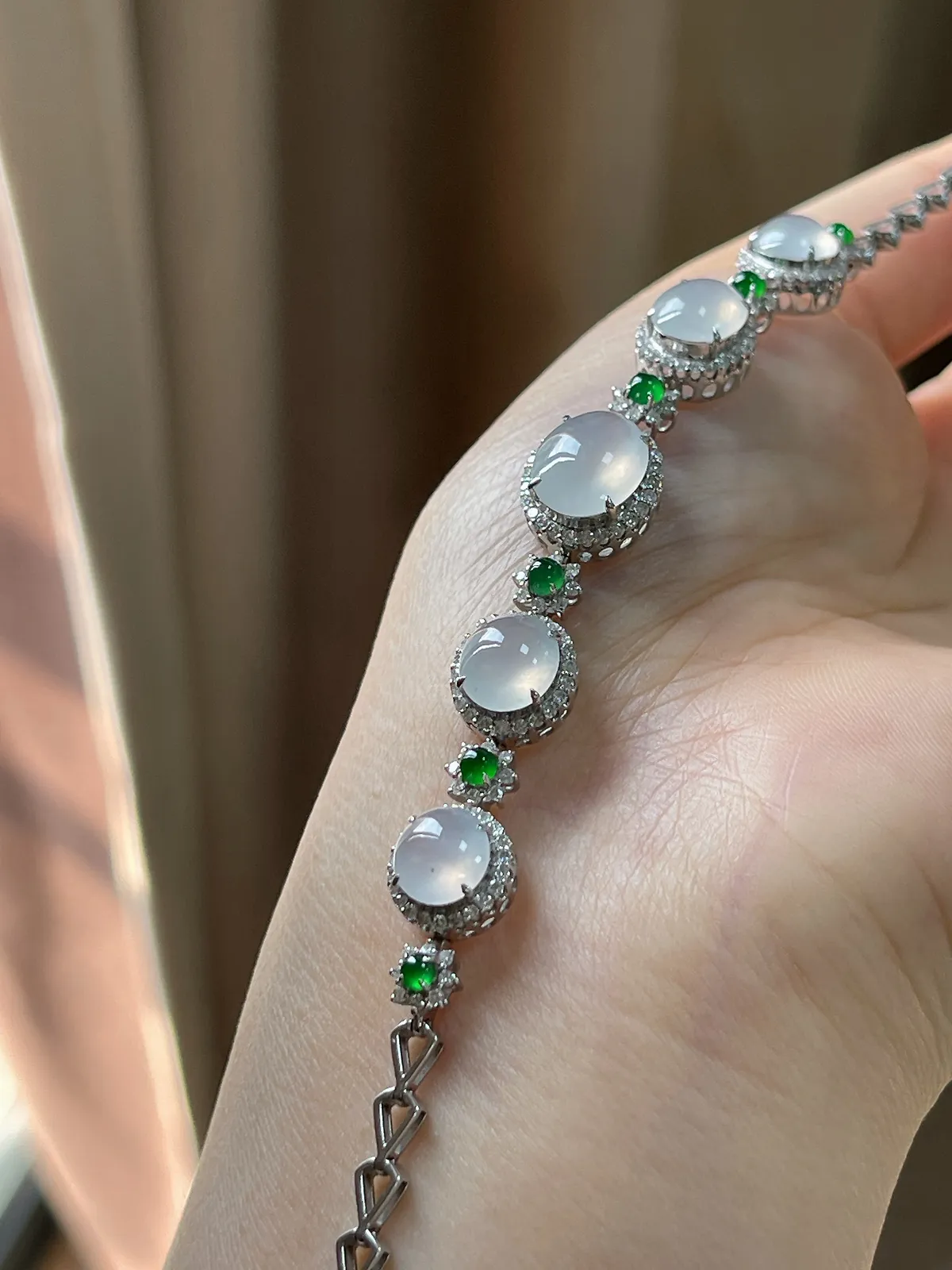 18k金翡翠白冰手链