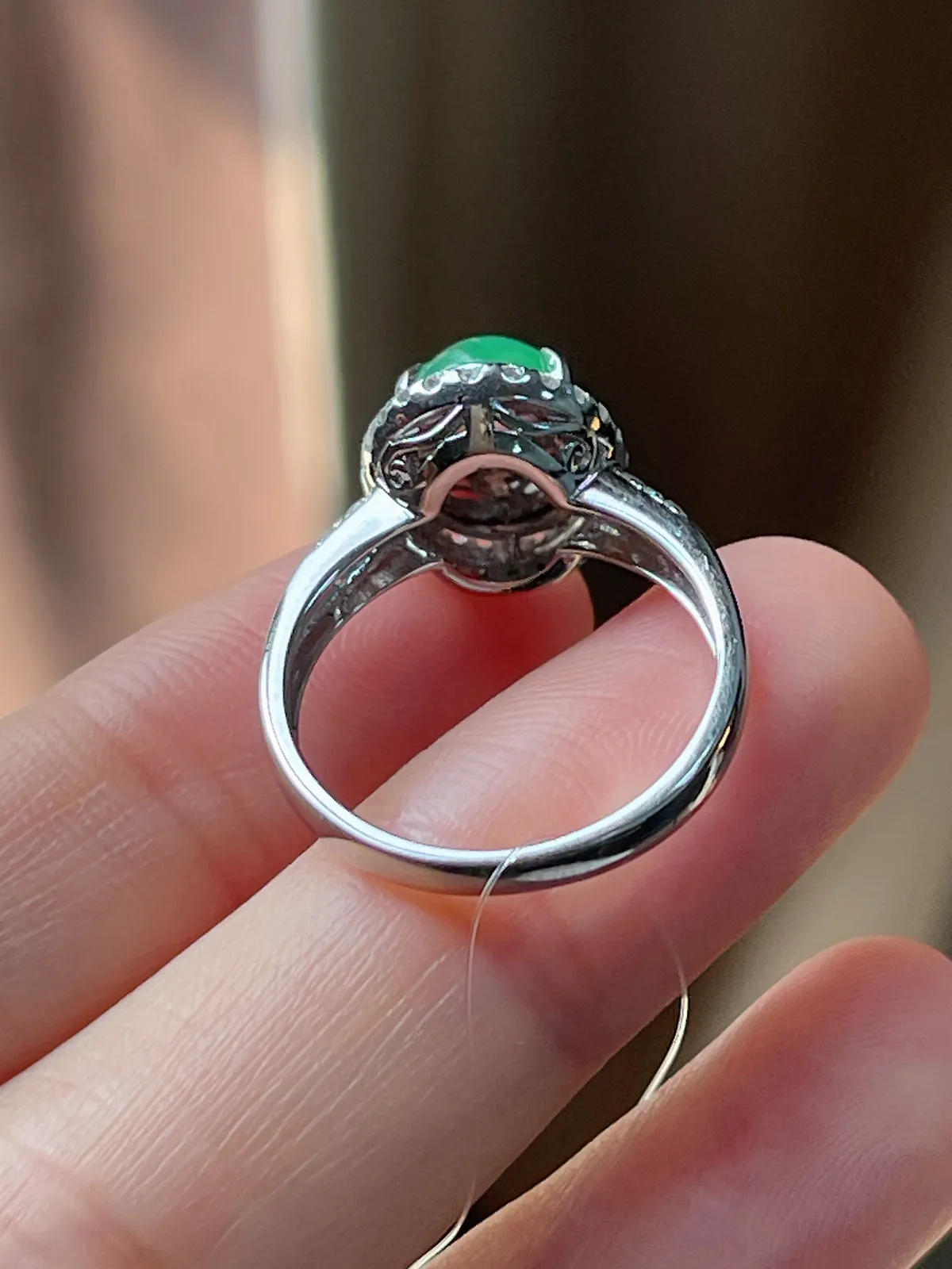 翡翠冰糯种满绿戒指