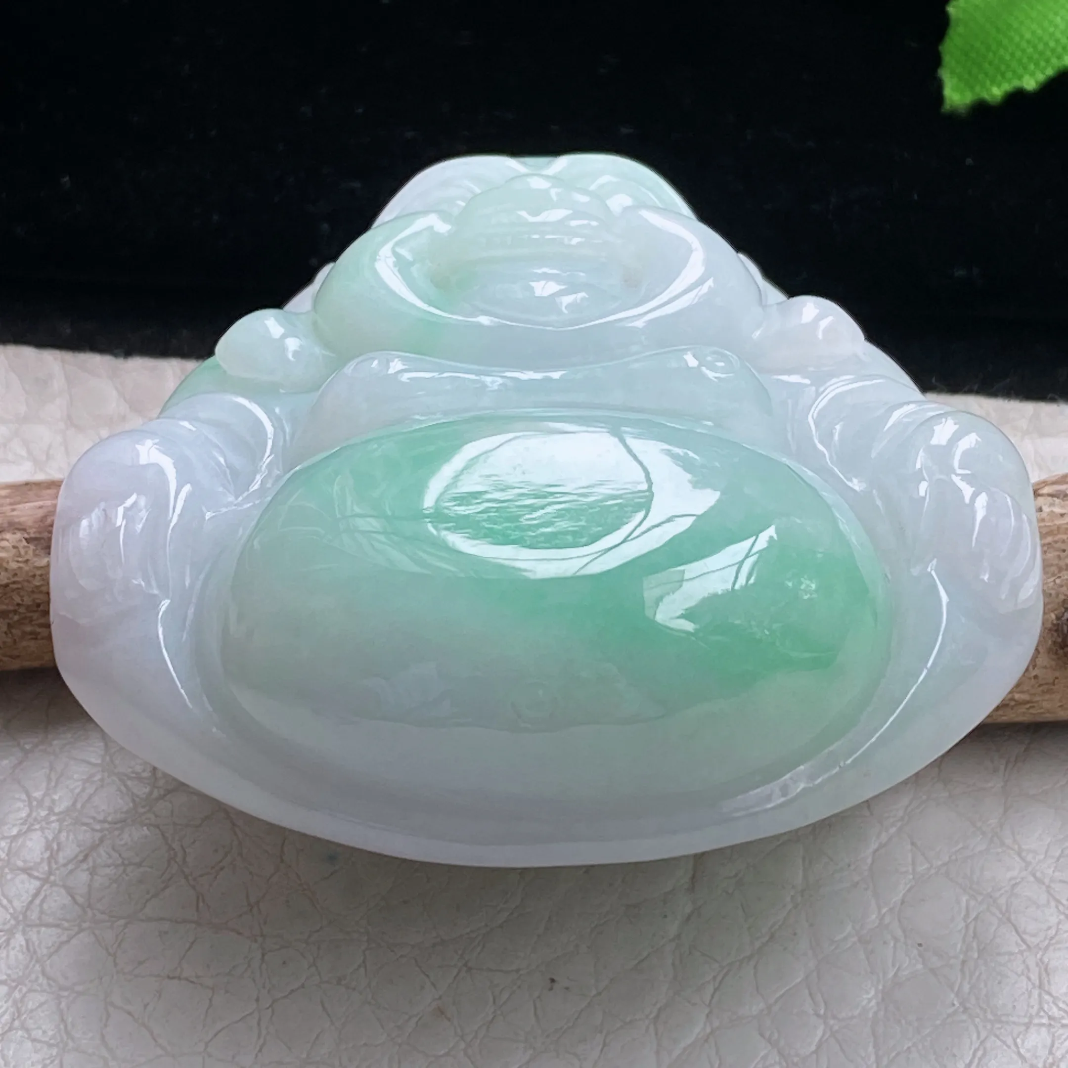 zen自然光45.8*47.8*14天然缅甸玉翡翠胶感大佛公 大肚佛玉吊坠