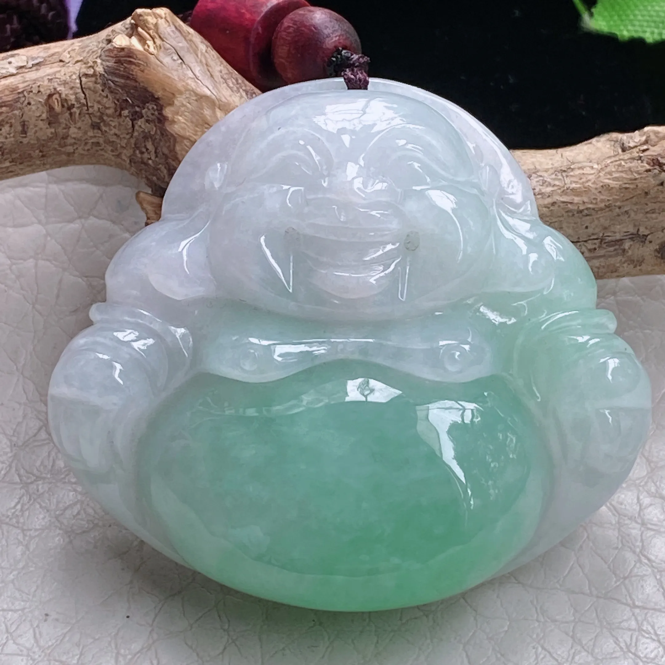 zen自然光39.8*43.6*12天然缅甸翡翠冰润佛公吊坠 大肚弥勒佛项坠