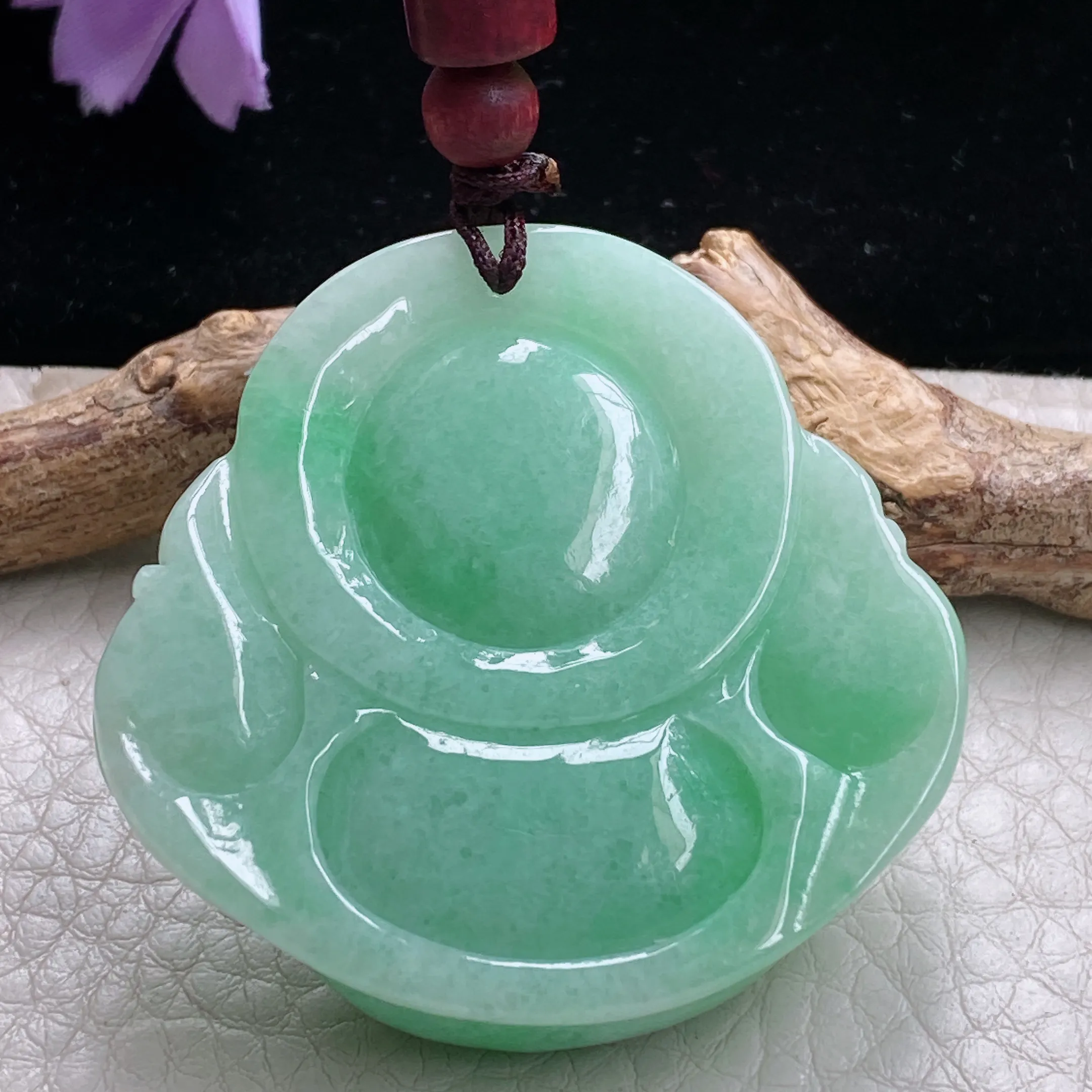 zen自然光45.6*46.2*13.3天然缅甸翡翠满绿佛公 大肚佛玉吊坠