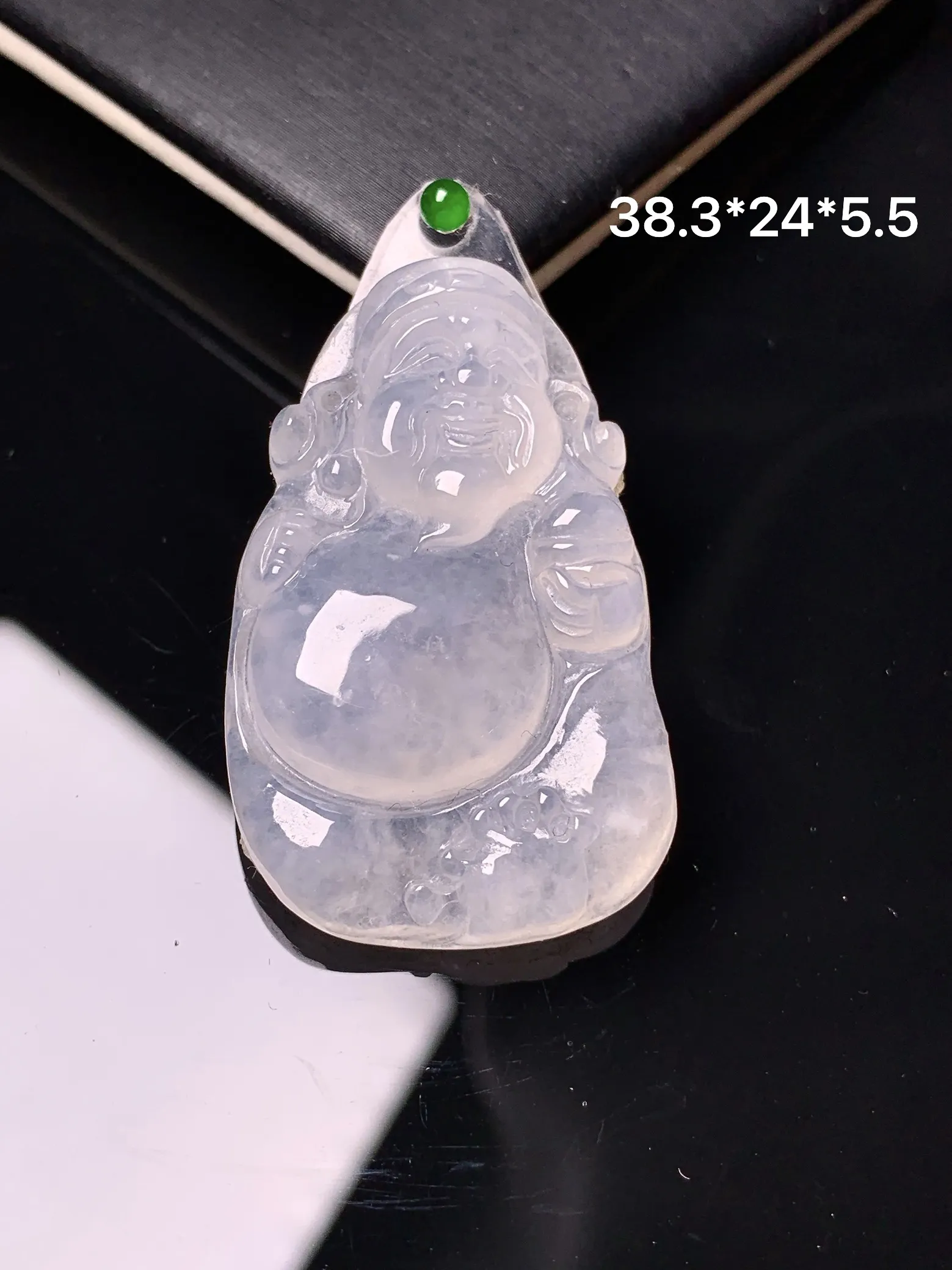 镶嵌款 冰种财神吊坠 玉质细腻 色泽艳丽清新 整体尺寸38.3*24*5.5