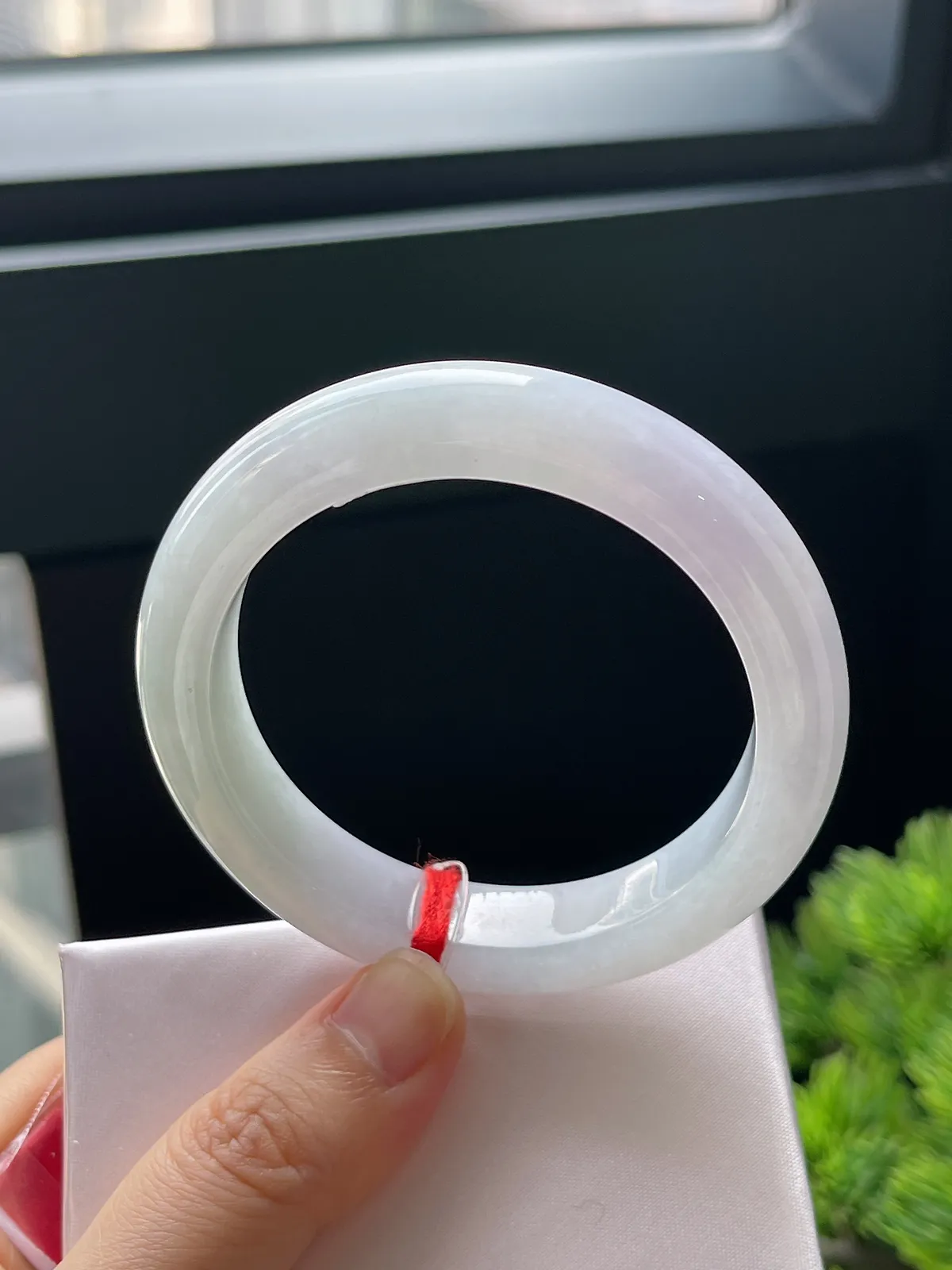 正圈52.3圈口，翡翠冰糯种浅紫色手镯