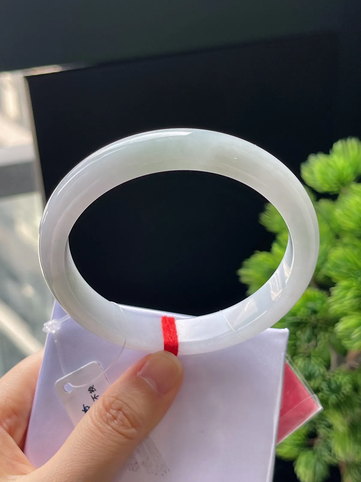 正圈63圈口，翡翠糯化种淡紫色手镯