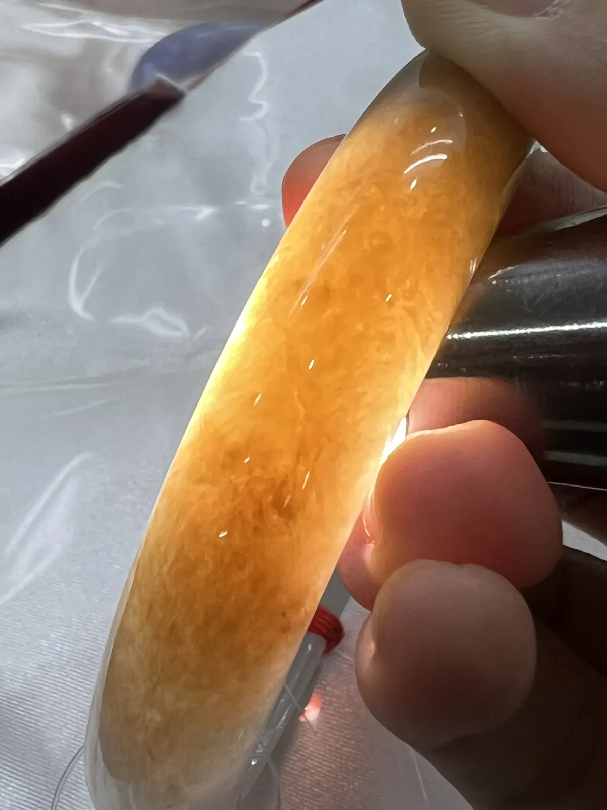 正圈56圈口，翡翠冰糯种飘黄翡手镯