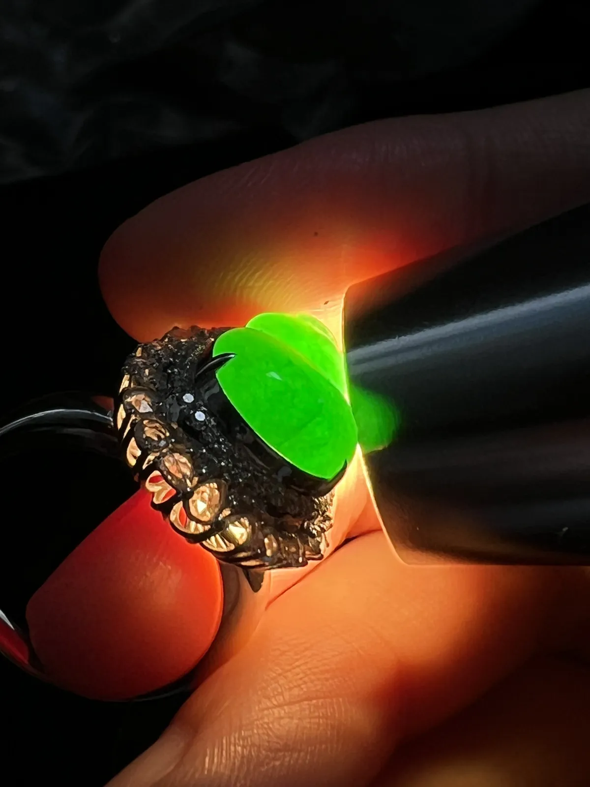 18k金翡翠满绿葫芦戒指