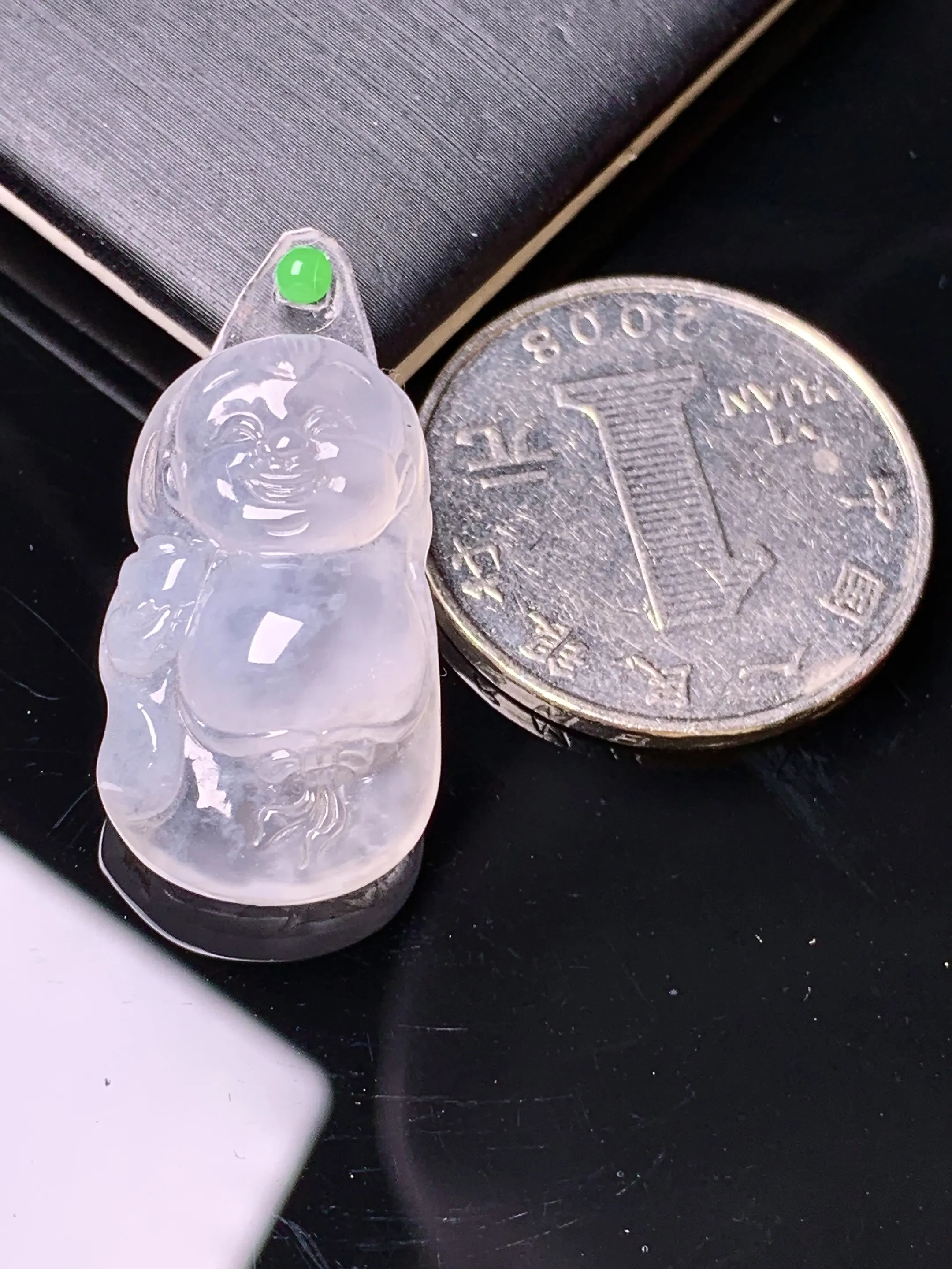 镶嵌款 冰种宝宝佛公吊坠 玉质细腻 色泽艳丽清新 整体尺寸24.8*14.7*7