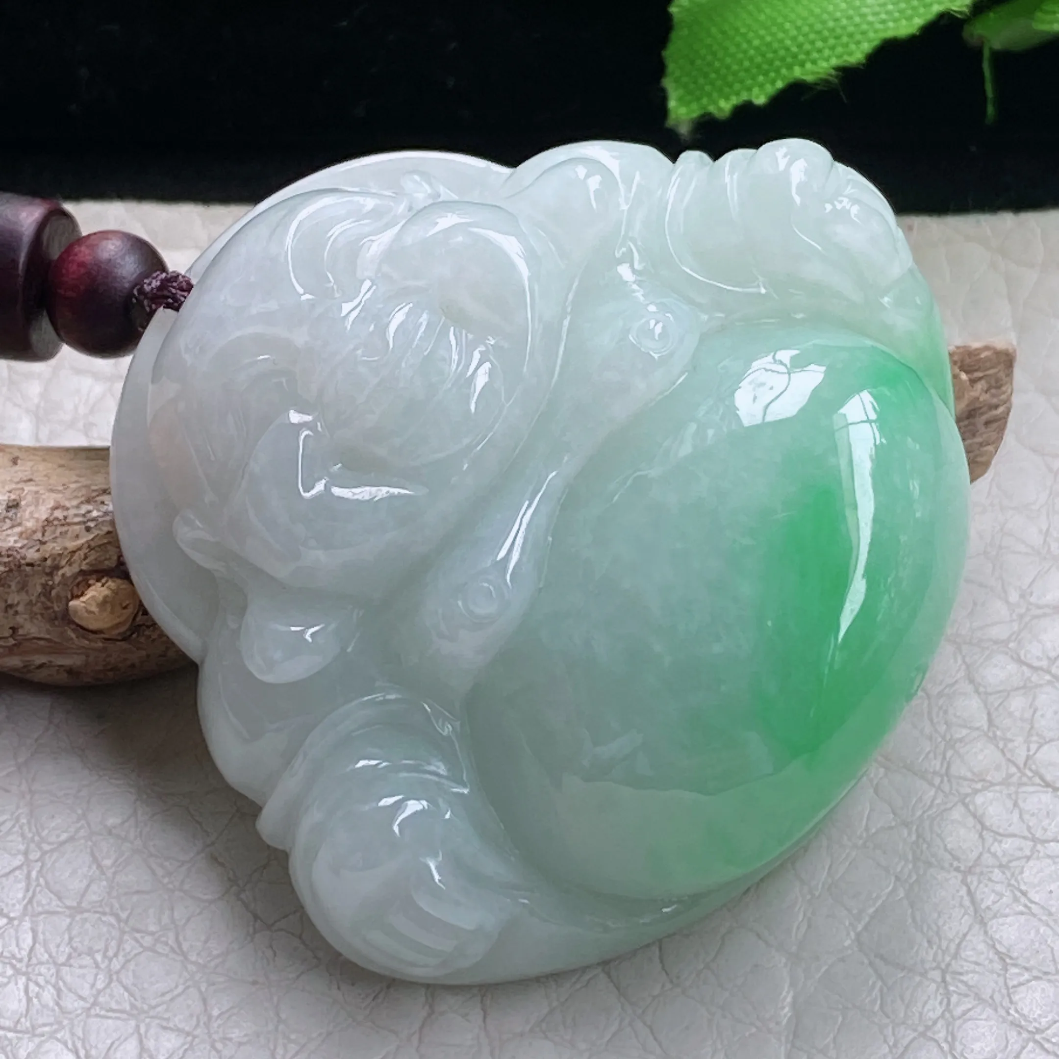 zen自然光41*44.3*13.8天然缅甸翡翠白底青佛公项坠 弥勒佛毛衣坠