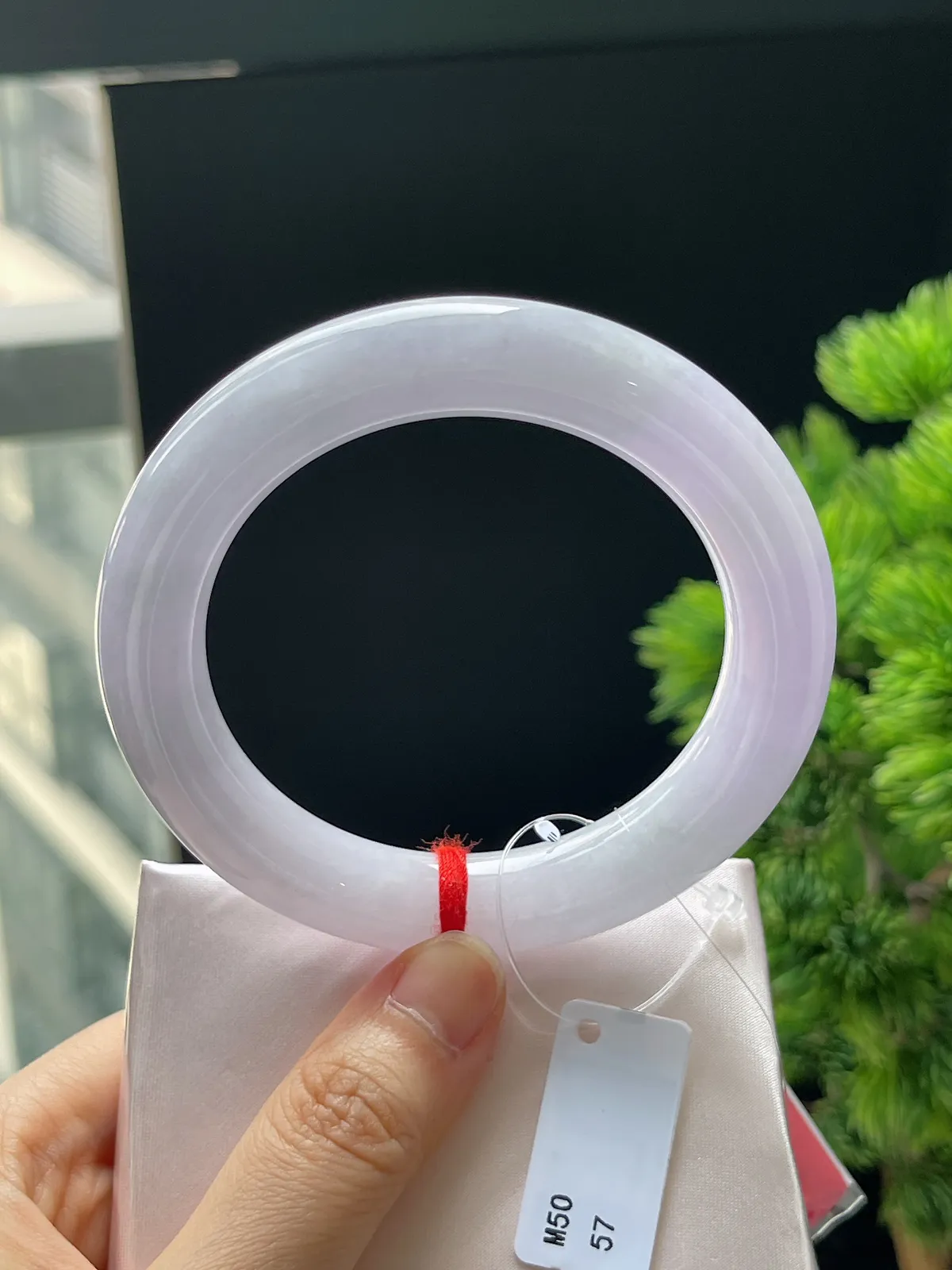 圆镯57圈口，翡翠糯化种紫色手镯