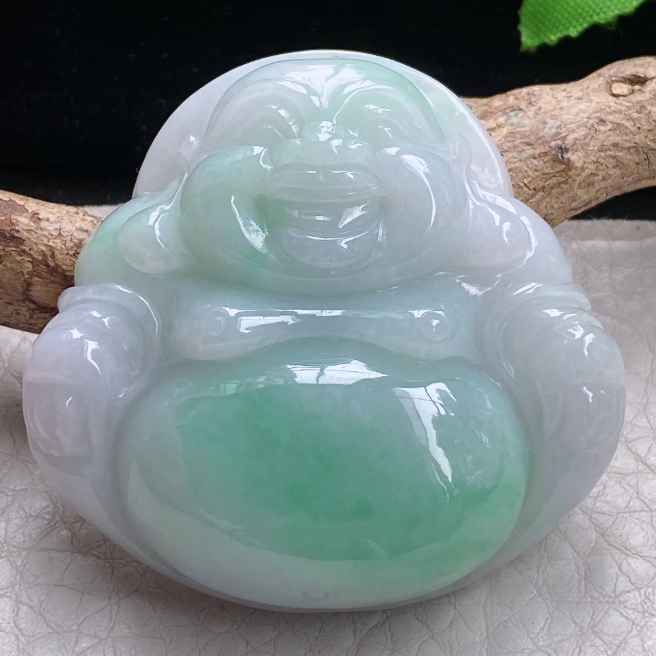 zen自然光45.8*47.8*14天然缅甸玉翡翠胶感大佛公 大肚佛玉吊坠