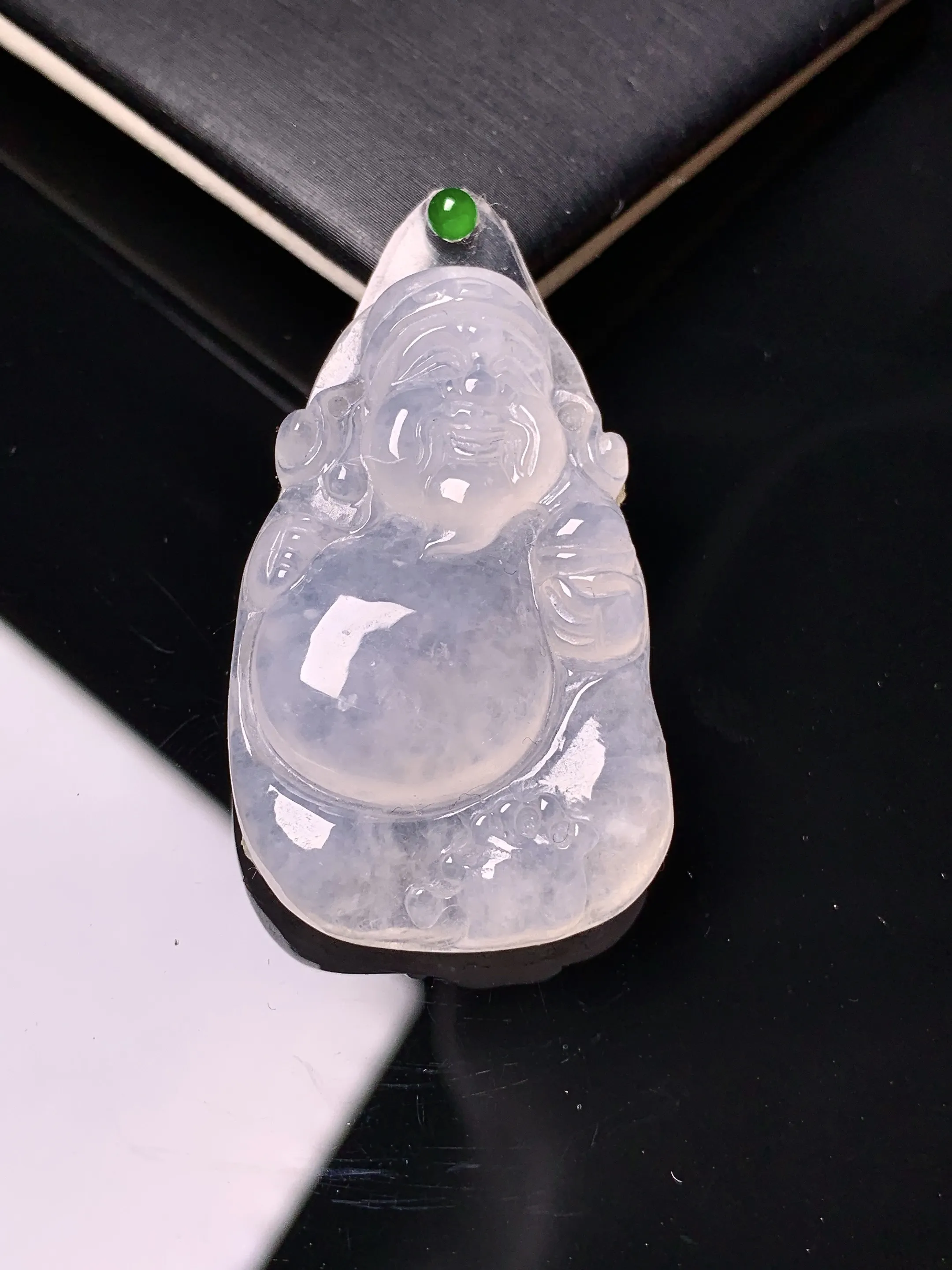 镶嵌款 冰种财神吊坠 玉质细腻 色泽艳丽清新 整体尺寸38.3*24*5.5