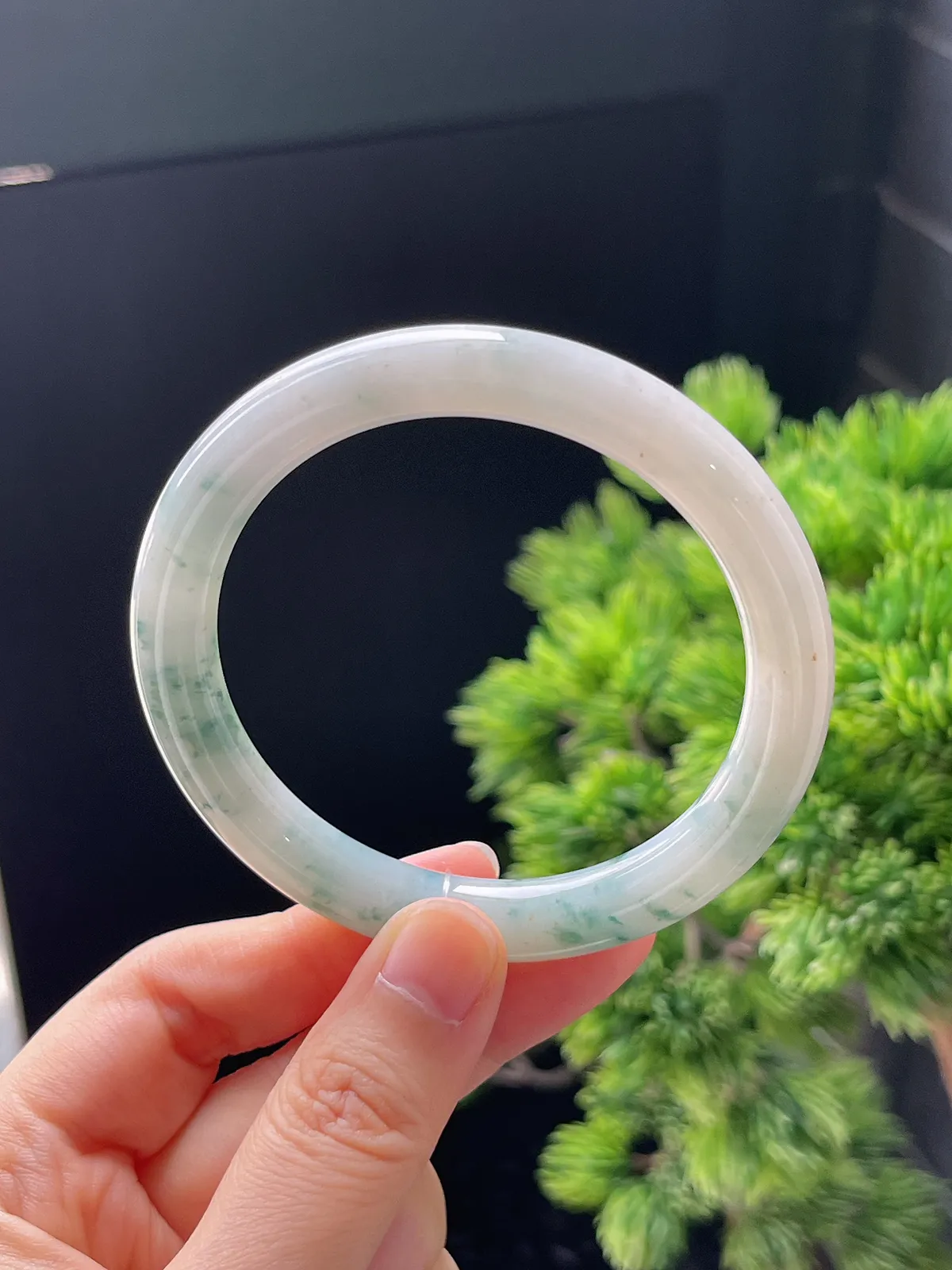 圆镯55.5圈口，翡翠糯化种飘花手镯