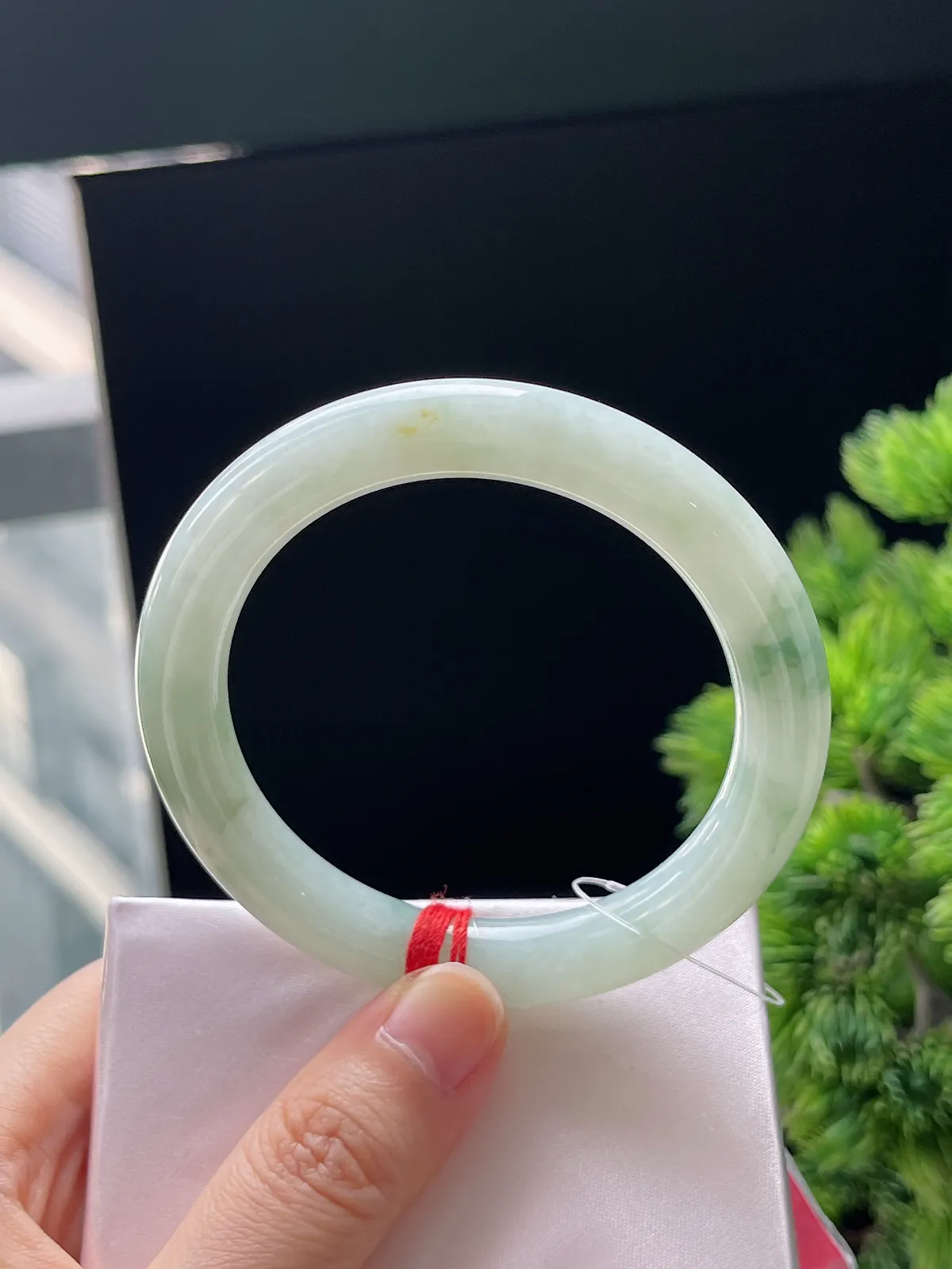 圆镯53.3圈口，翡翠糯化种飘绿手镯