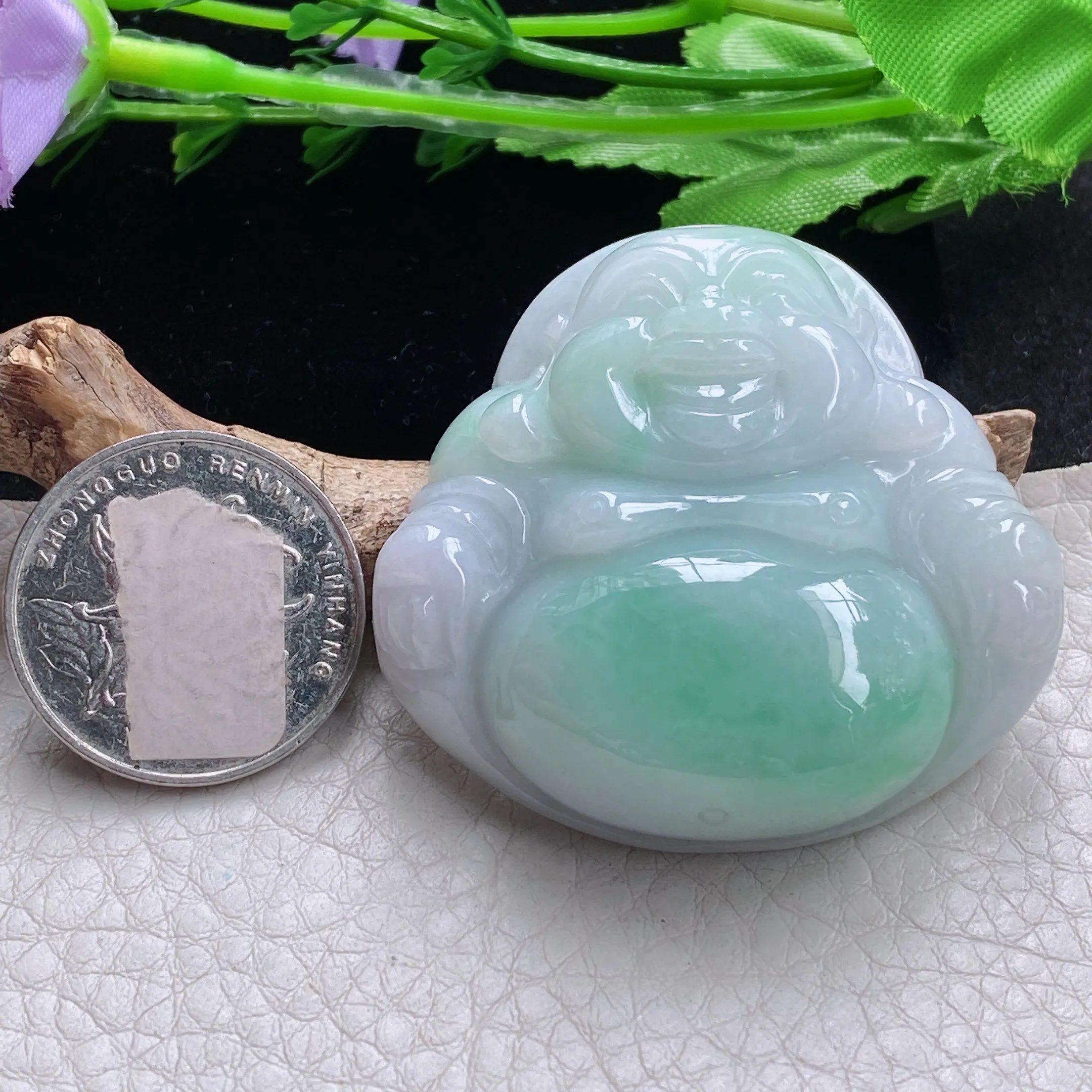 zen自然光45.8*47.8*14天然缅甸玉翡翠胶感大佛公 大肚佛玉吊坠