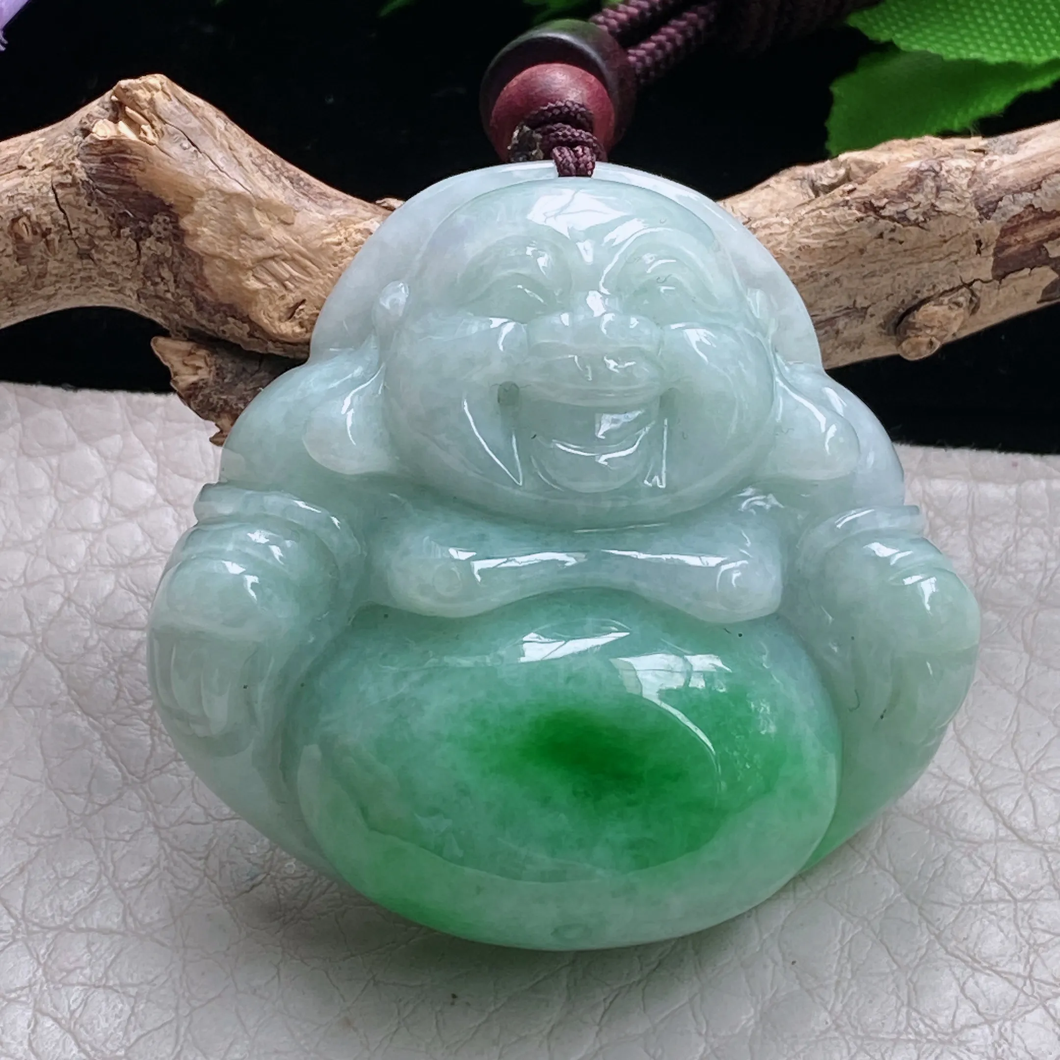 zen自然光41.5*43.8*14.5天然缅甸翡翠阳绿佛公 大肚开心佛玉吊坠