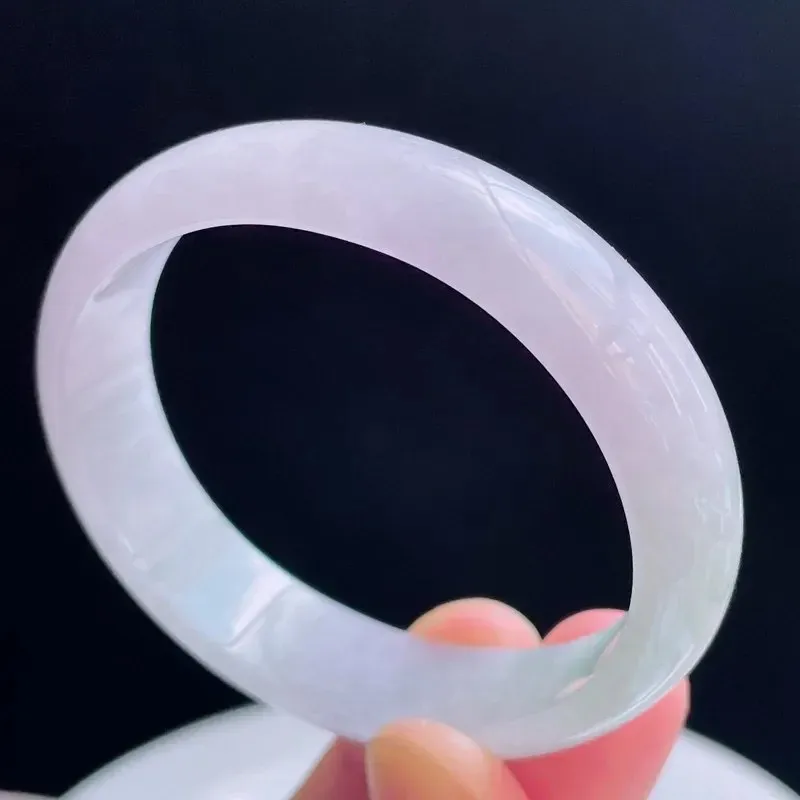 56.3圈贵妃天然翡翠A货淡紫玉手镯好种水春彩水润手镯39.83g