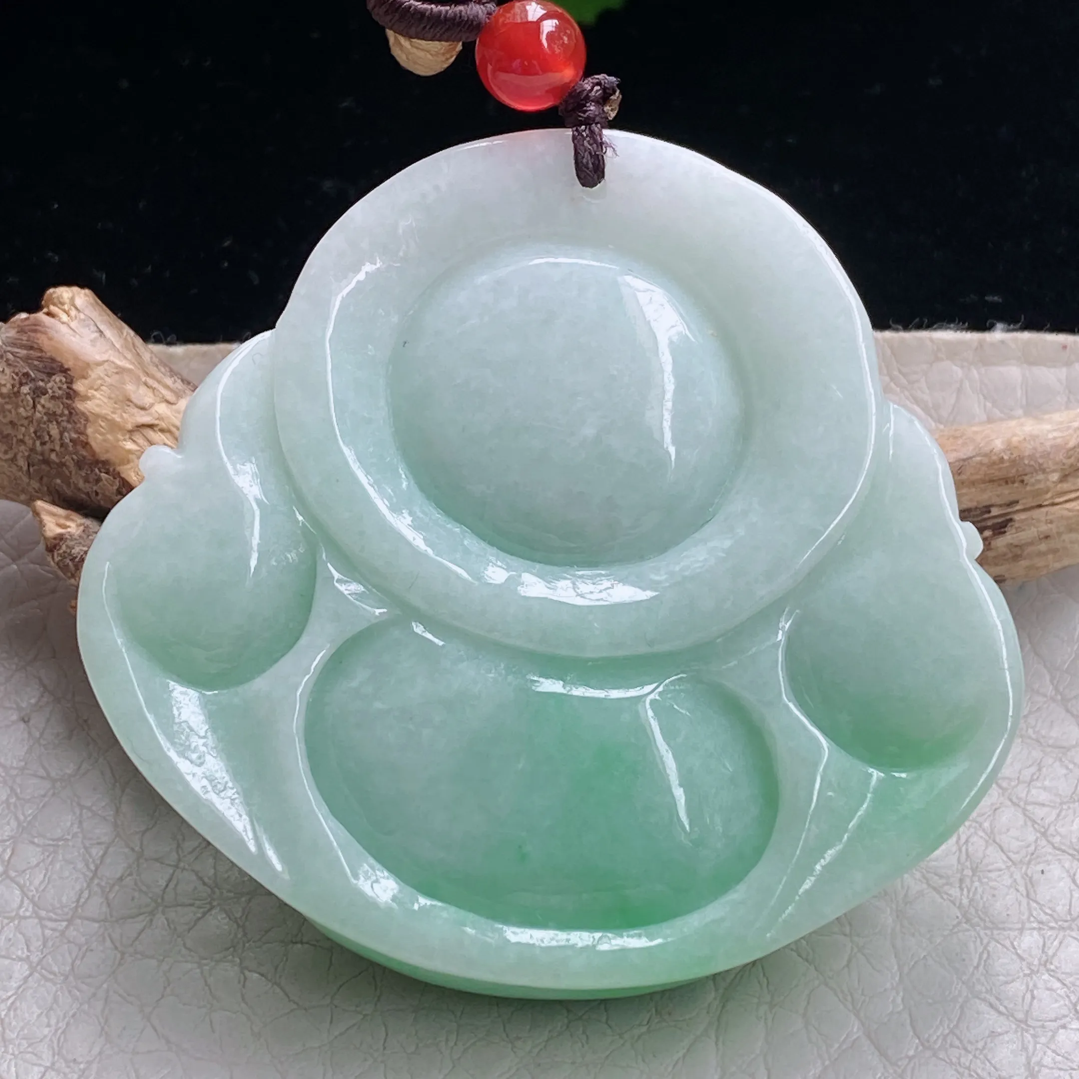 zen自然光49*52*12.8天然缅甸翡翠大佛公项坠豆绿俏雕弥勒佛像