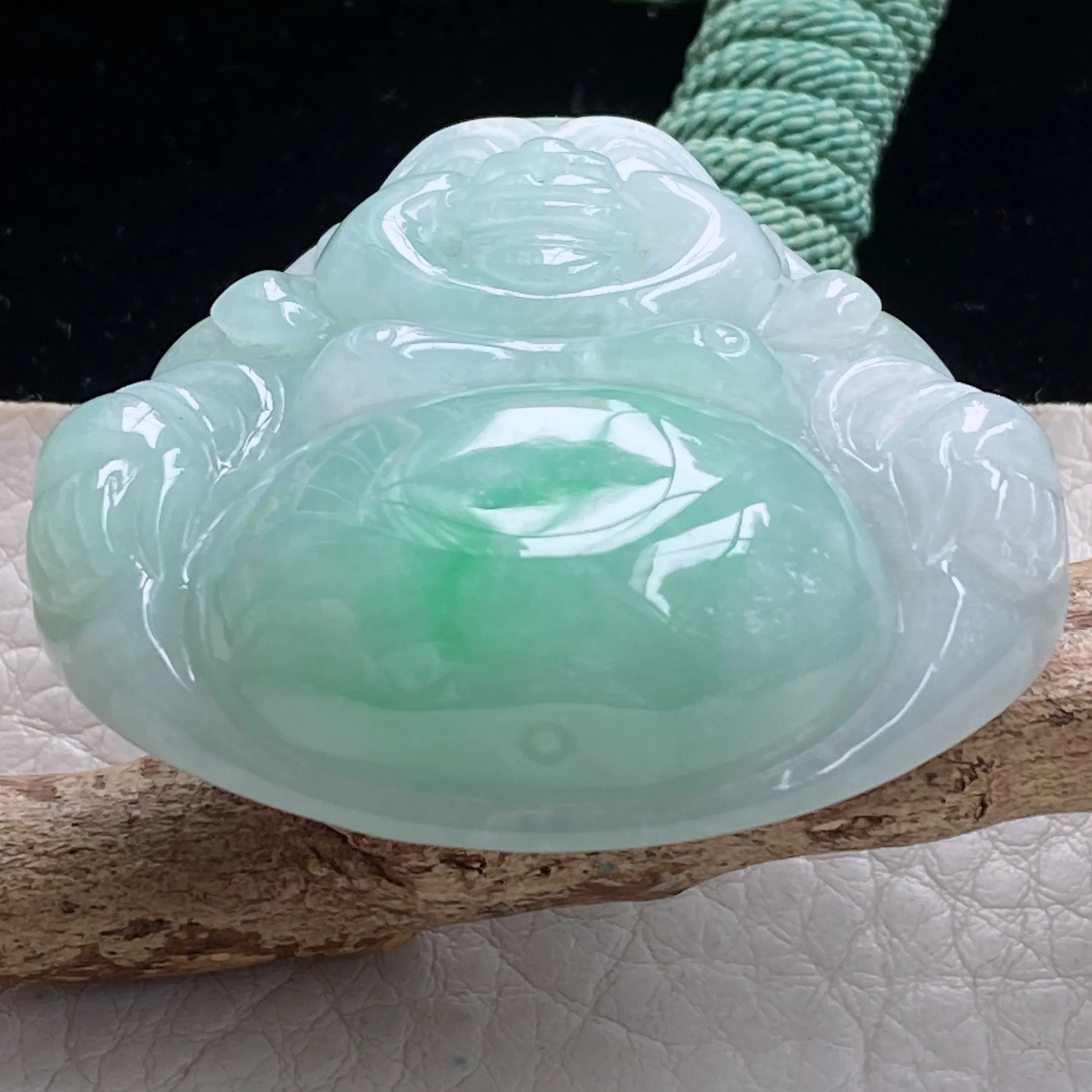 zen自然光42*43.5*12.5天然缅甸翡翠老种玉料大佛公 大肚佛吊坠