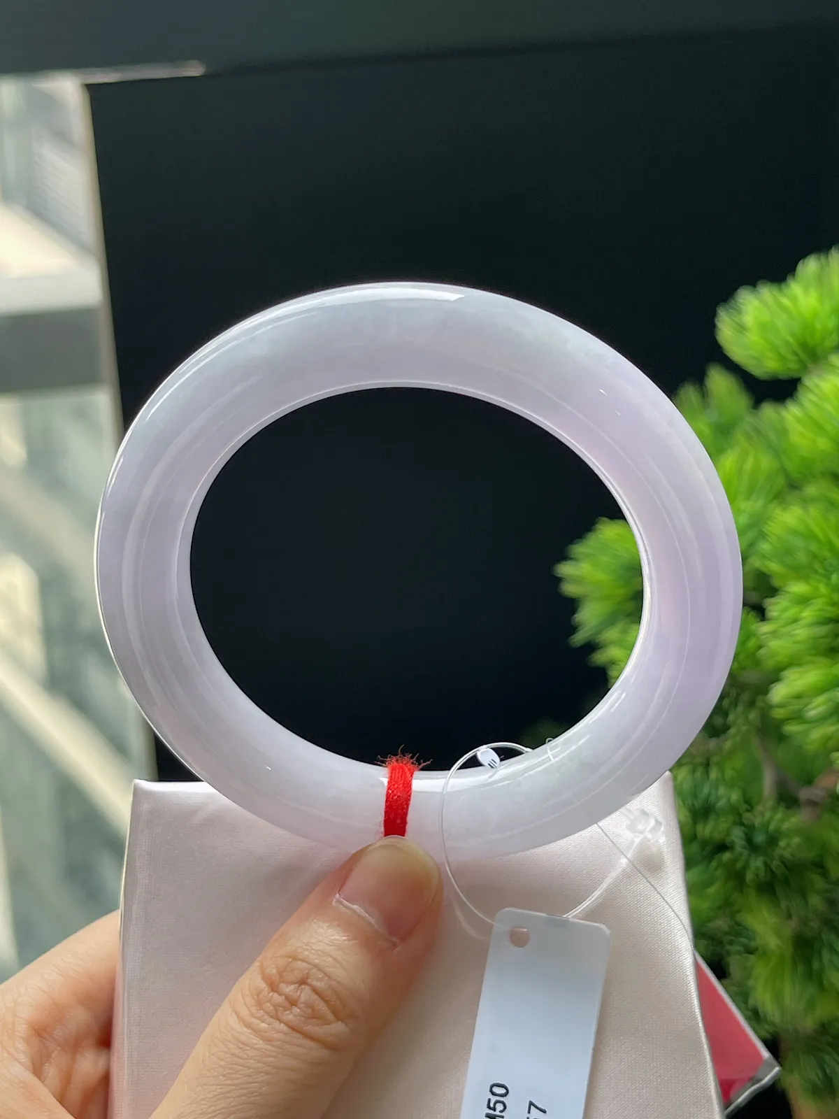 圆镯57圈口，翡翠糯化种紫色手镯