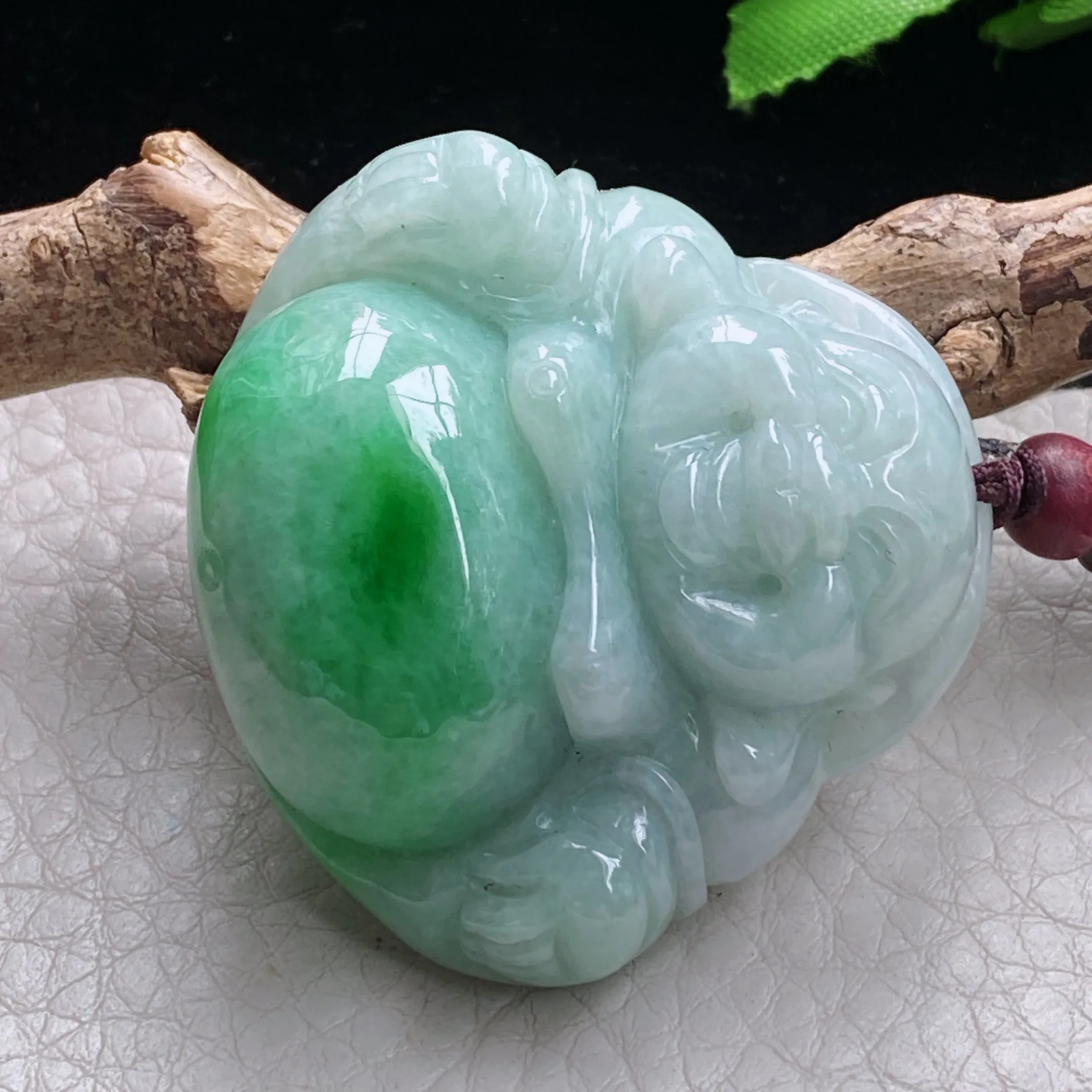 zen自然光41.5*43.8*14.5天然缅甸翡翠阳绿佛公 大肚开心佛玉吊坠
