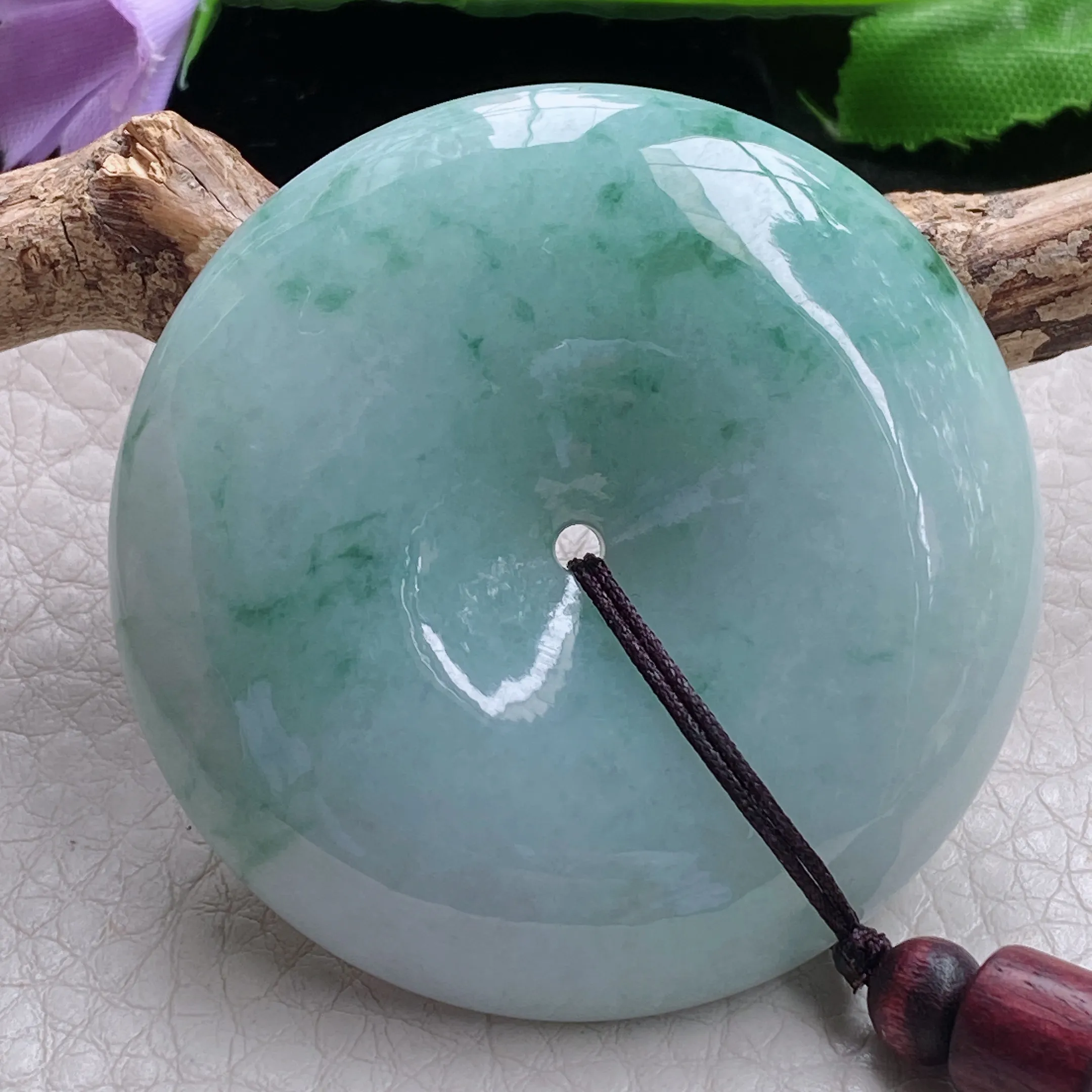 zen自然光49*12.8天然缅甸翡翠飘花大平安扣吊坠 简约国风复古扣