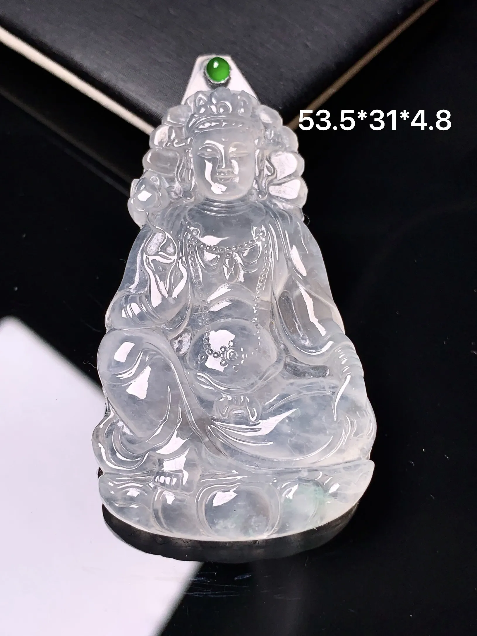 镶嵌款 冰种度母观音吊坠 玉质细腻 色泽艳丽清新 整体尺寸53.5*31*4.8