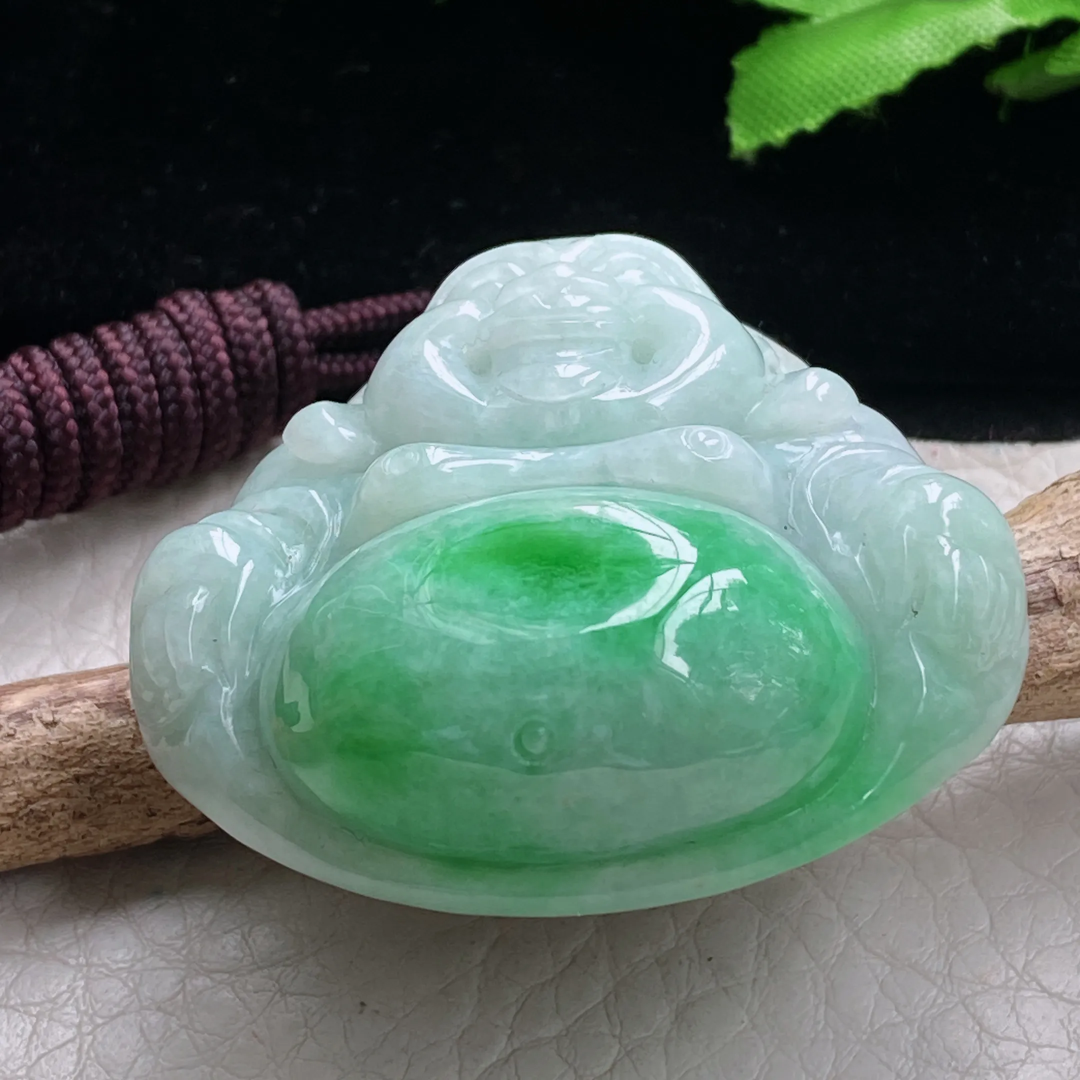 zen自然光41.5*43.8*14.5天然缅甸翡翠阳绿佛公 大肚开心佛玉吊坠