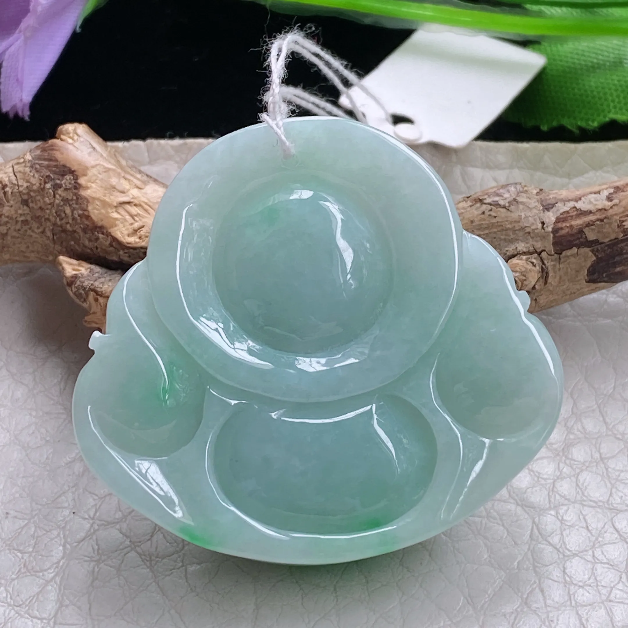 zen自然光38*41.6*12.5天然缅甸翡翠飘绿花小佛公 大肚佛玉吊坠