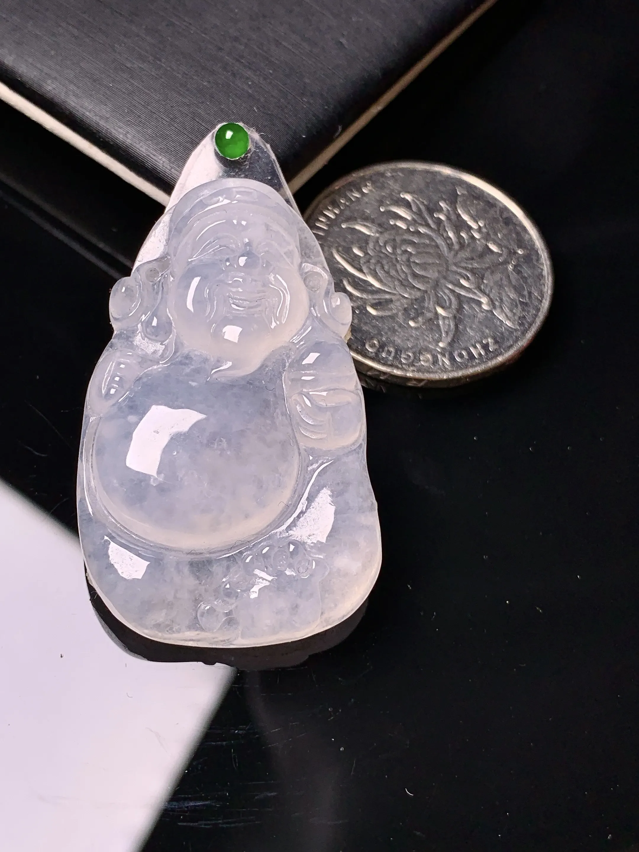 镶嵌款 冰种财神吊坠 玉质细腻 色泽艳丽清新 整体尺寸38.3*24*5.5