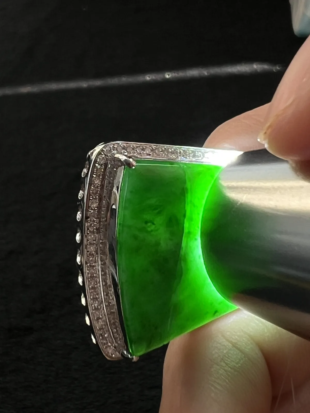 翡翠糯化种竹节挂坠，印记：G18K