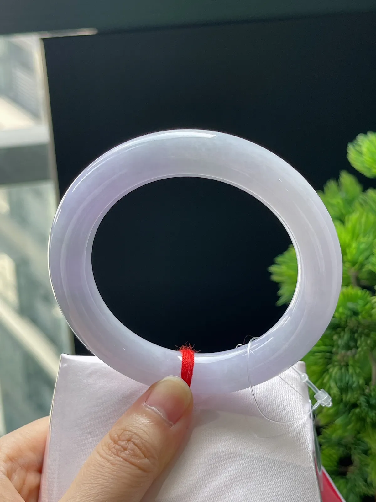 圆镯57圈口，翡翠糯化种紫色手镯