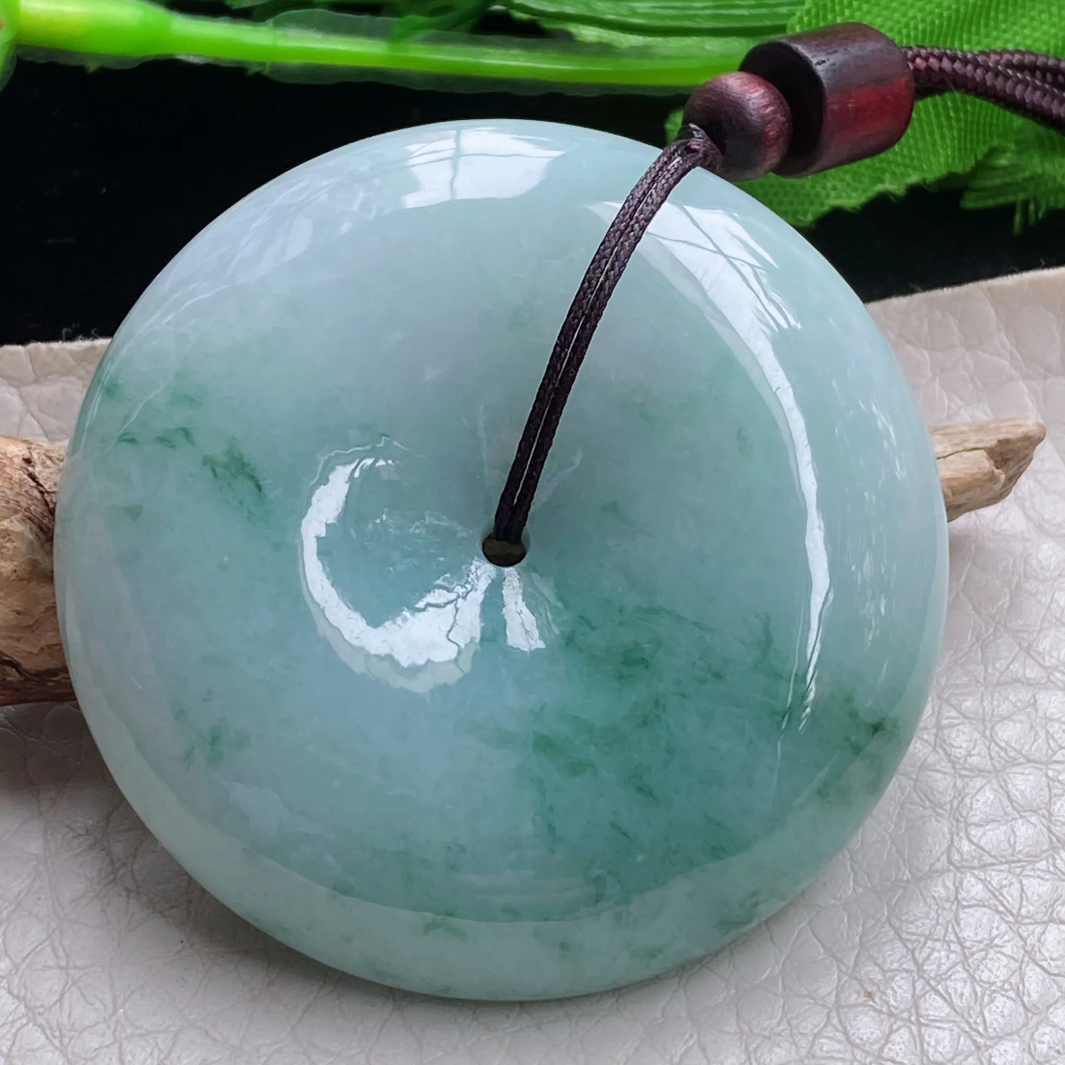 zen自然光49*12.8天然缅甸翡翠飘花大平安扣吊坠 简约国风复古扣