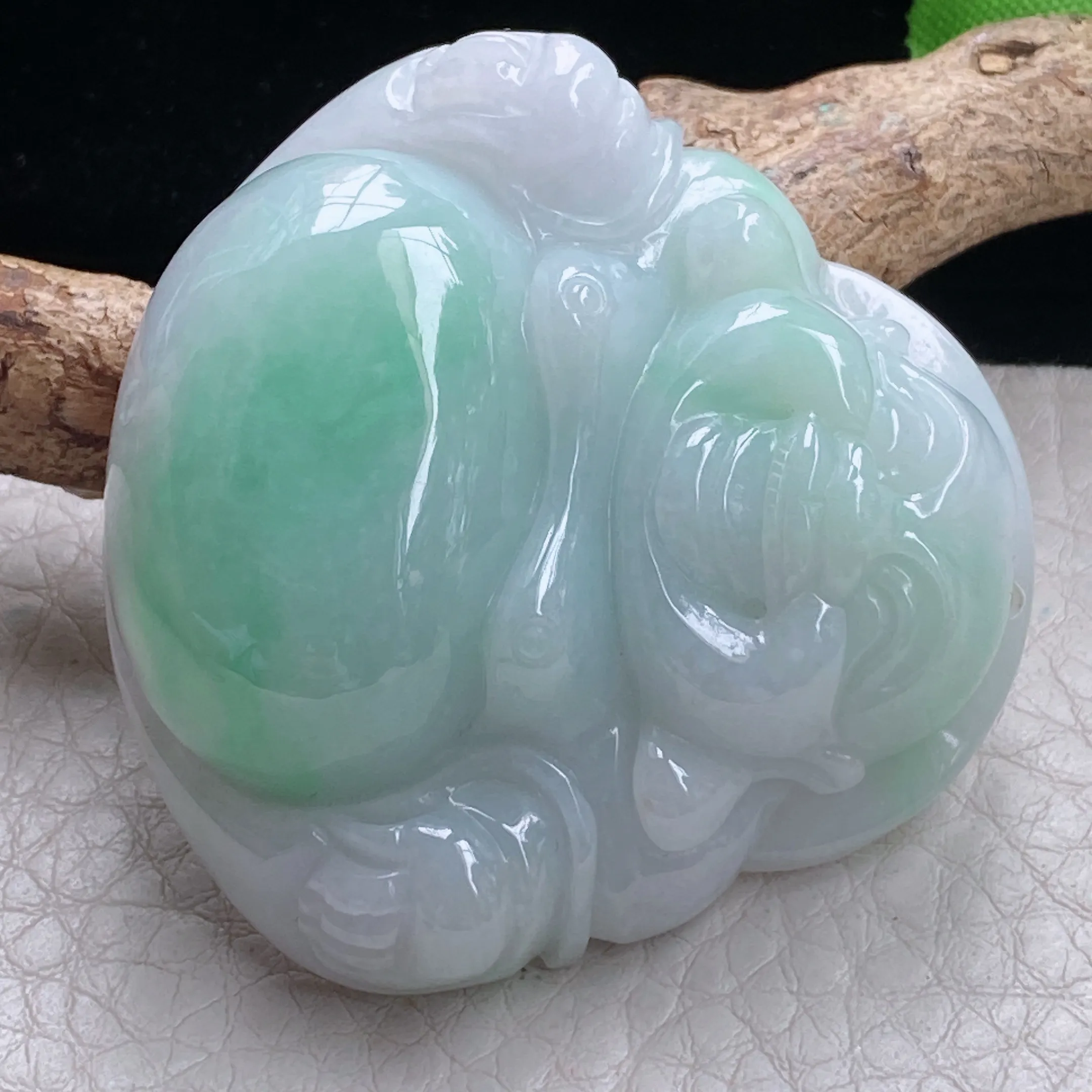 zen自然光45.8*47.8*14天然缅甸玉翡翠胶感大佛公 大肚佛玉吊坠