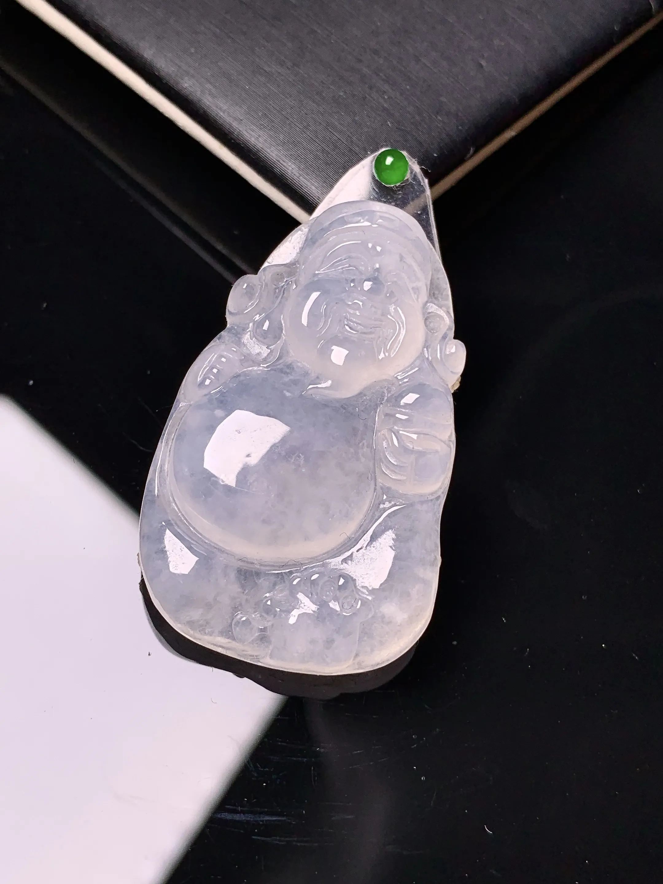 镶嵌款 冰种财神吊坠 玉质细腻 色泽艳丽清新 整体尺寸38.3*24*5.5