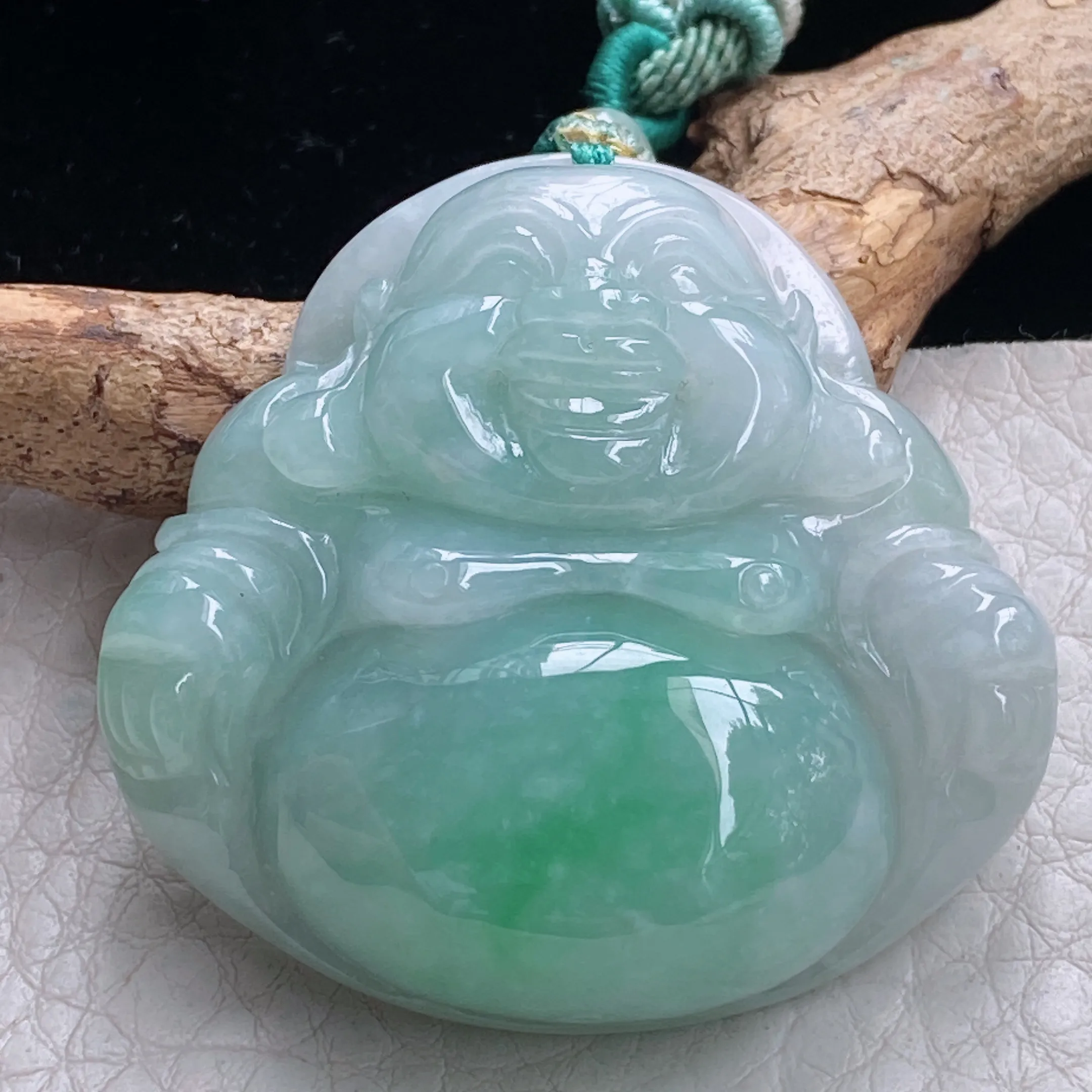 zen自然光42*43.5*12.5天然缅甸翡翠老种玉料大佛公 大肚佛吊坠