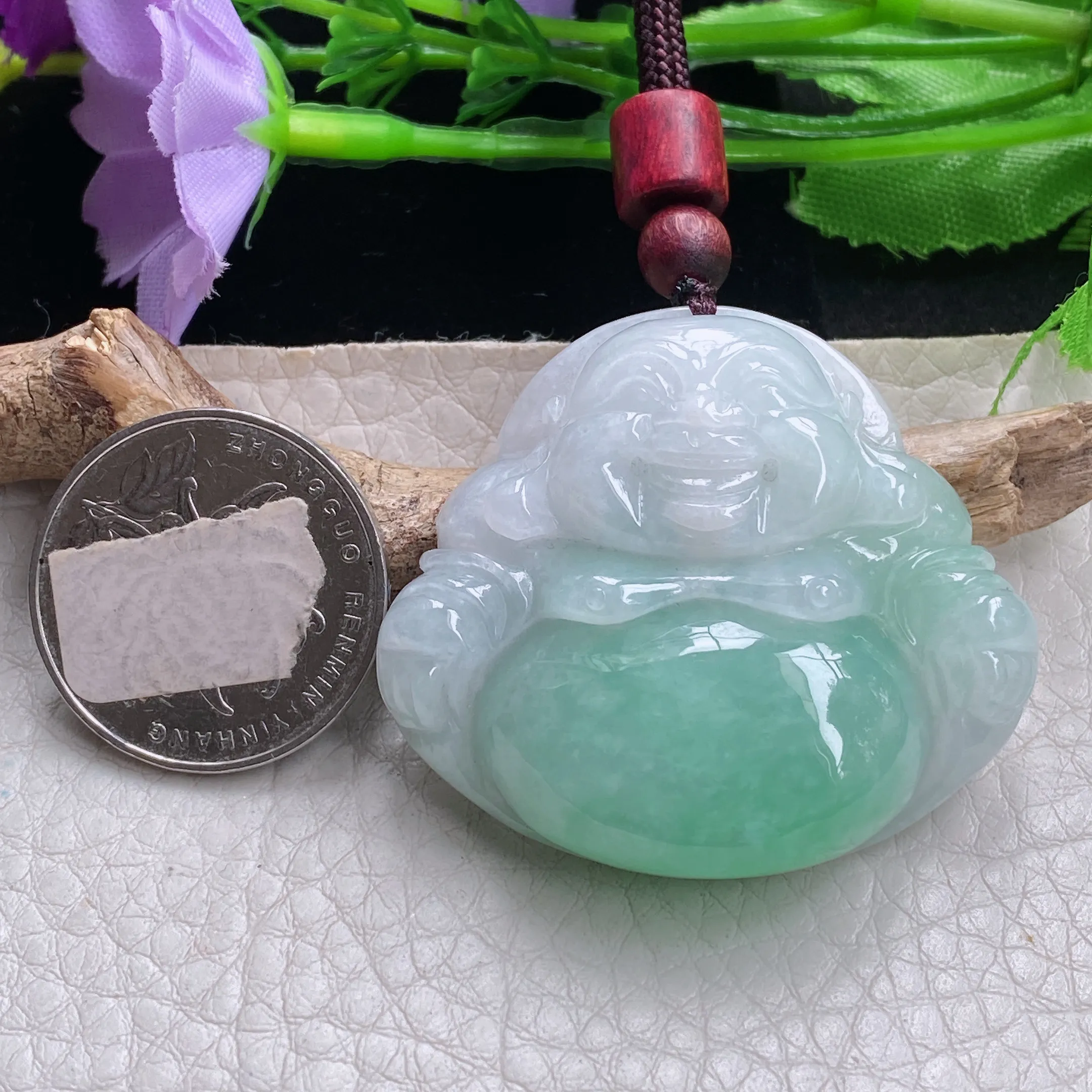 zen自然光39.8*43.6*12天然缅甸翡翠冰润佛公吊坠 大肚弥勒佛项坠