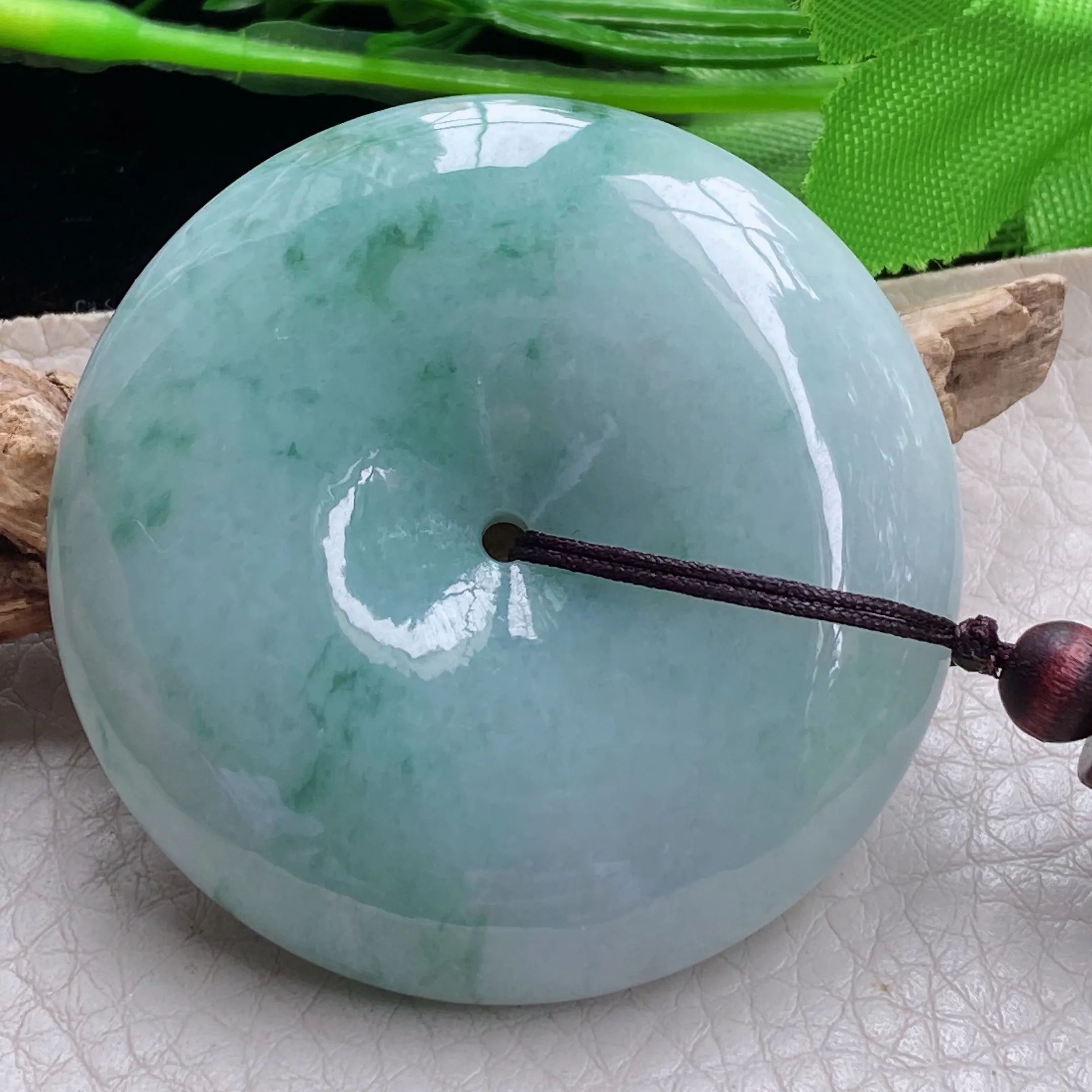 zen自然光49*12.8天然缅甸翡翠飘花大平安扣吊坠 简约国风复古扣