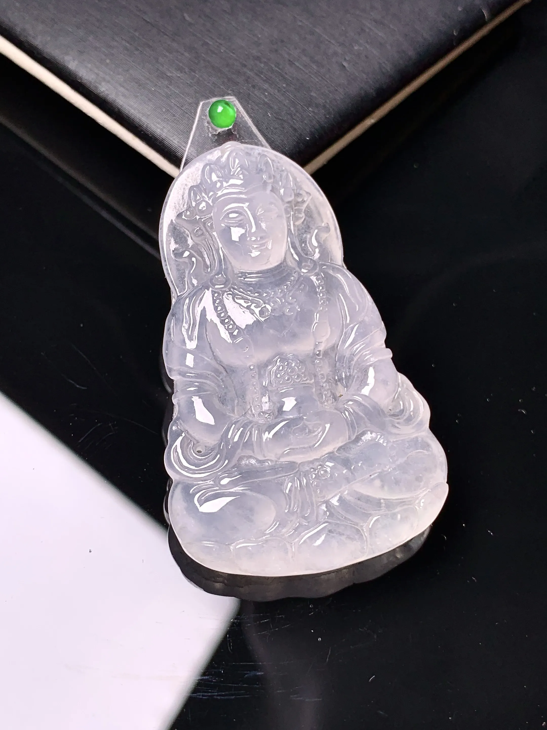 镶嵌款 冰种度母观音菩萨吊坠 玉质细腻 色泽艳丽清新 整体尺寸44*27.5*4.2