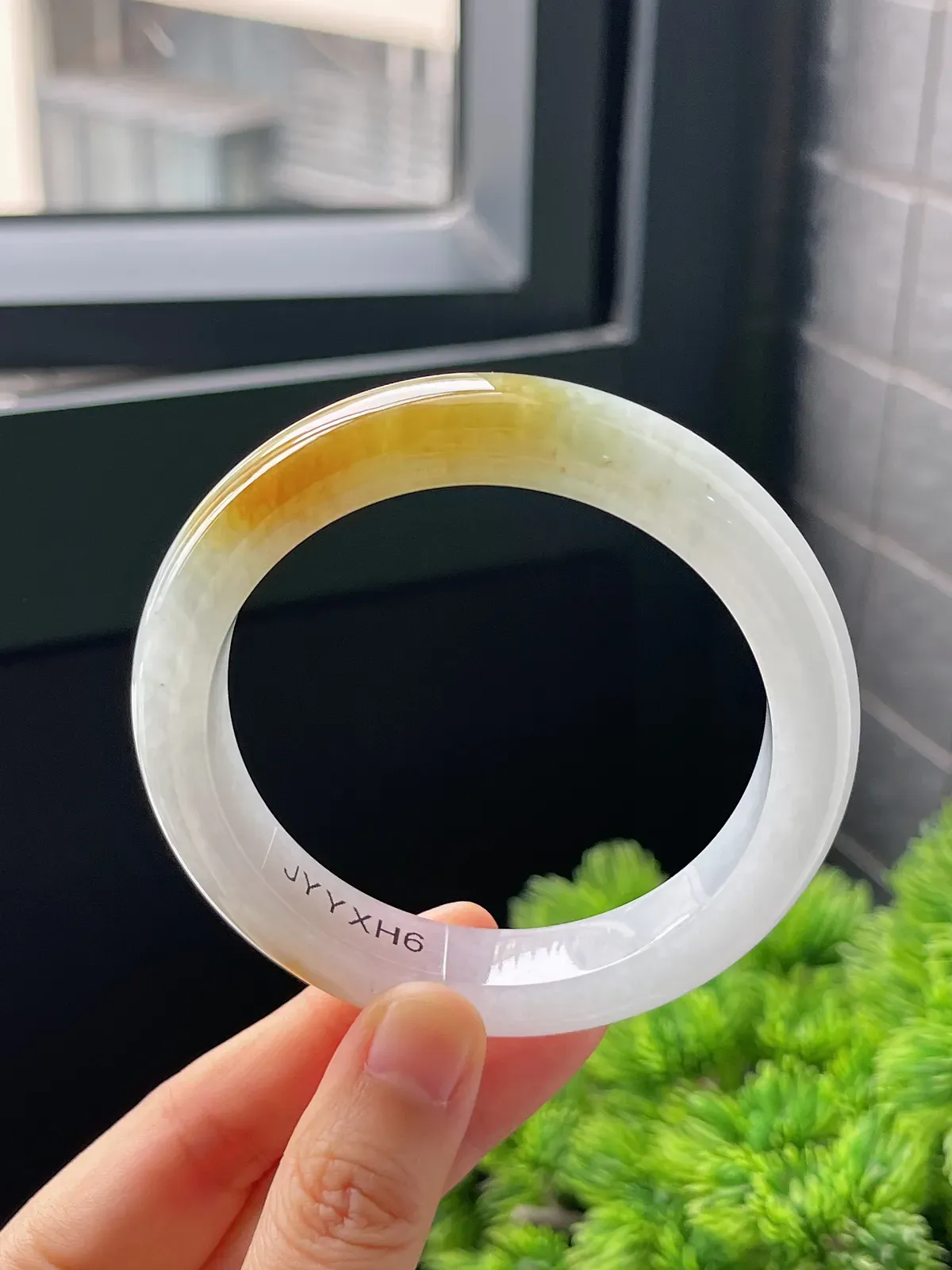 正圈58.6圈口，翡翠冰糯种黄色手镯