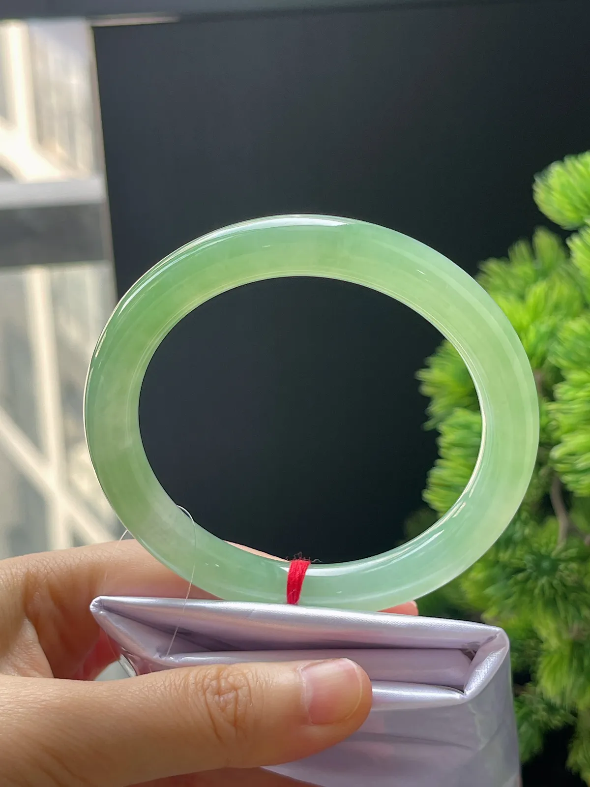 圆条59.8，翡翠冰糯种晴绿手镯