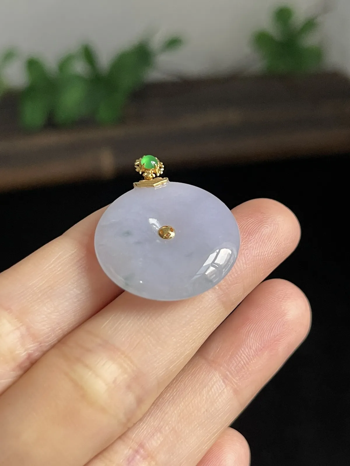 翡翠冰糯种淡紫色平安扣，印记：G18K