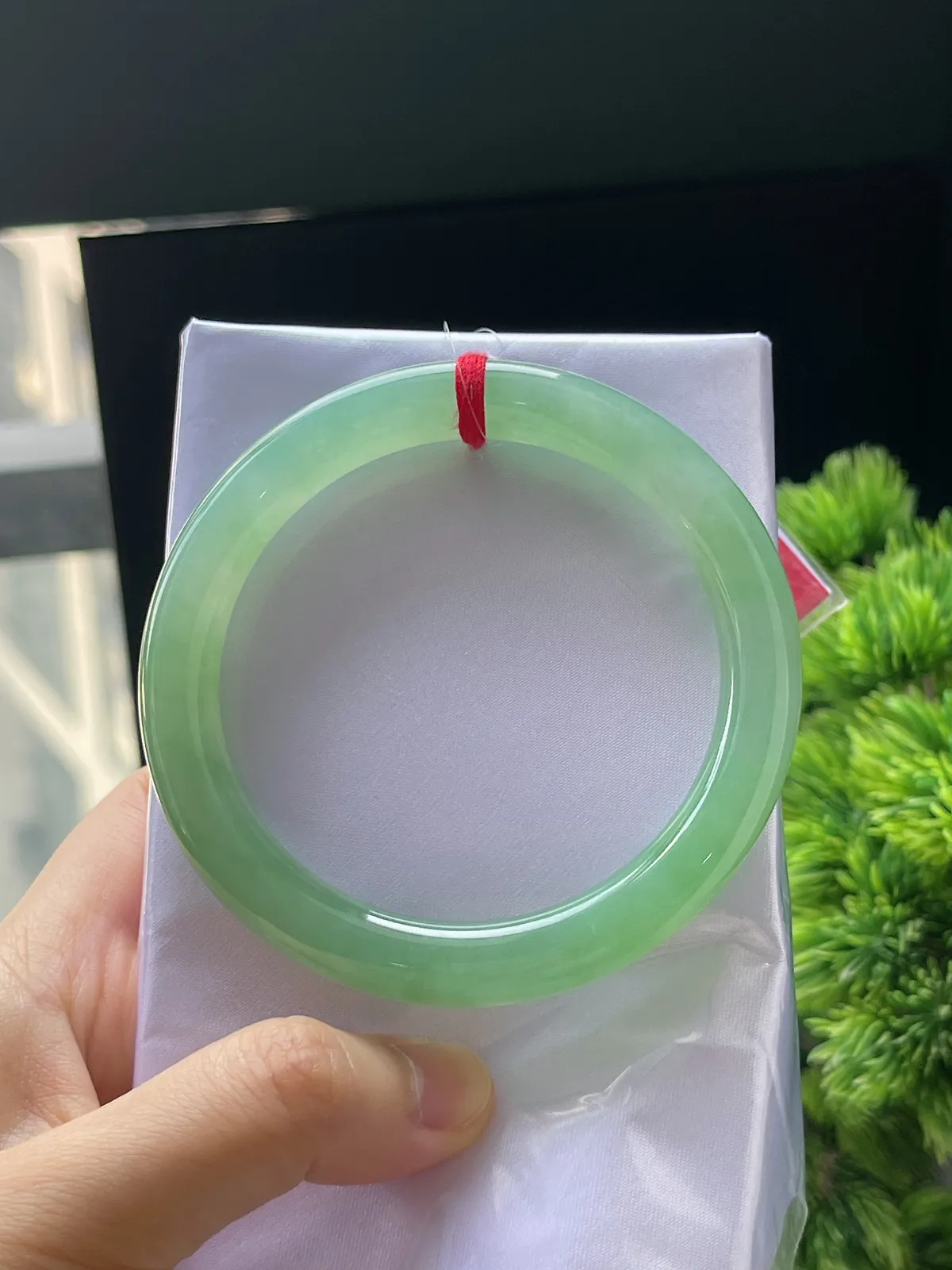 圆条59.8，翡翠冰糯种晴绿手镯