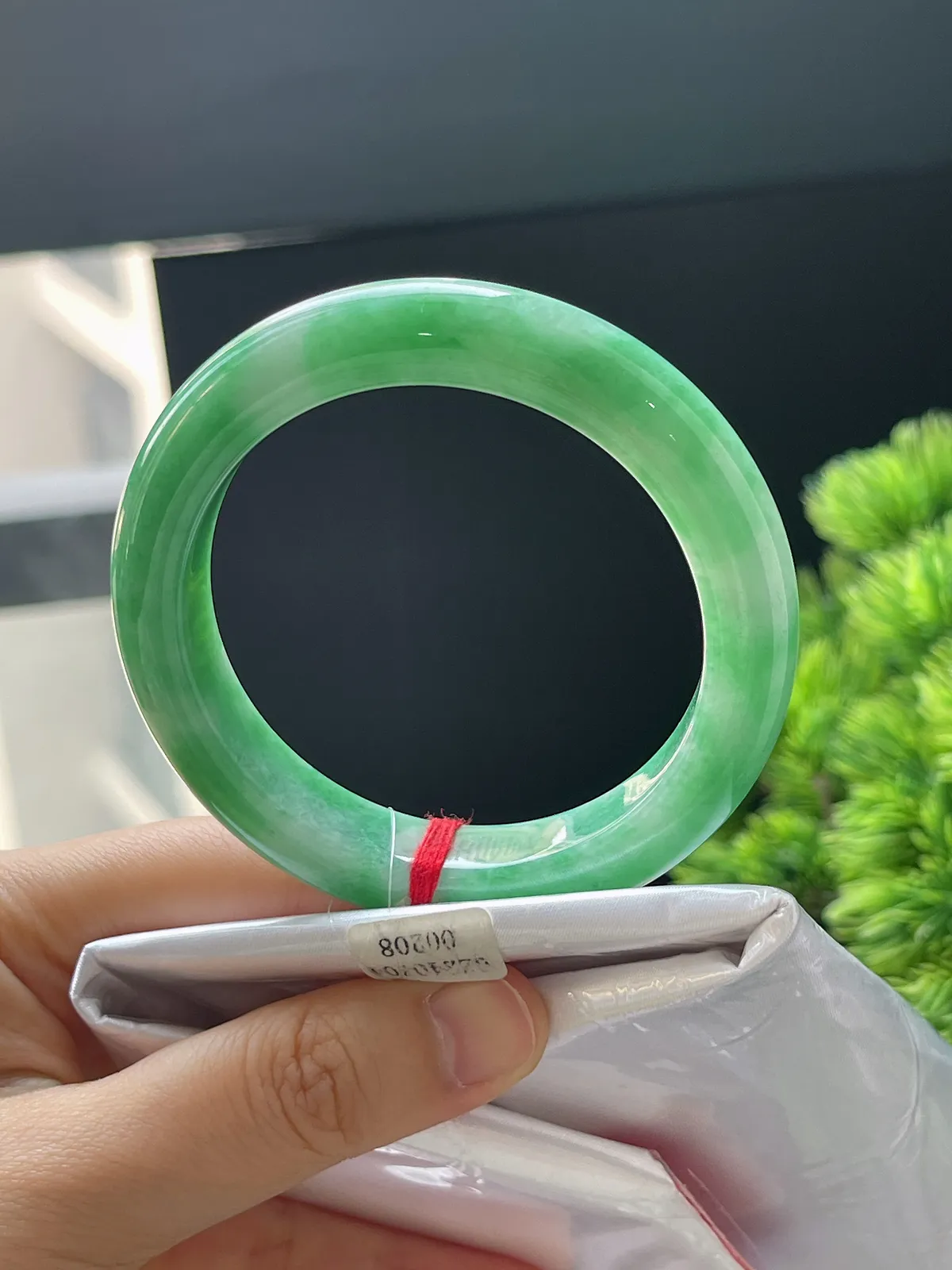 正圈52.8，翡翠糯化种满绿手镯