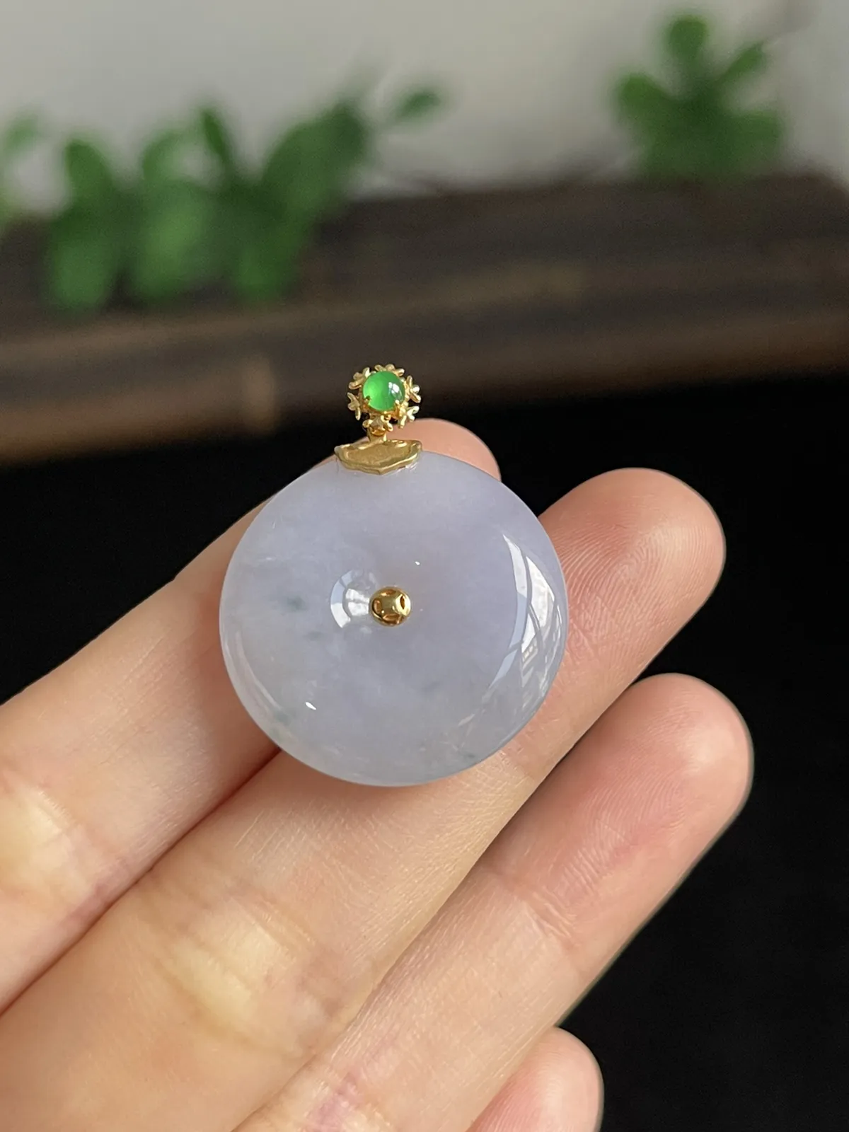 翡翠冰糯种淡紫色平安扣，印记：G18K