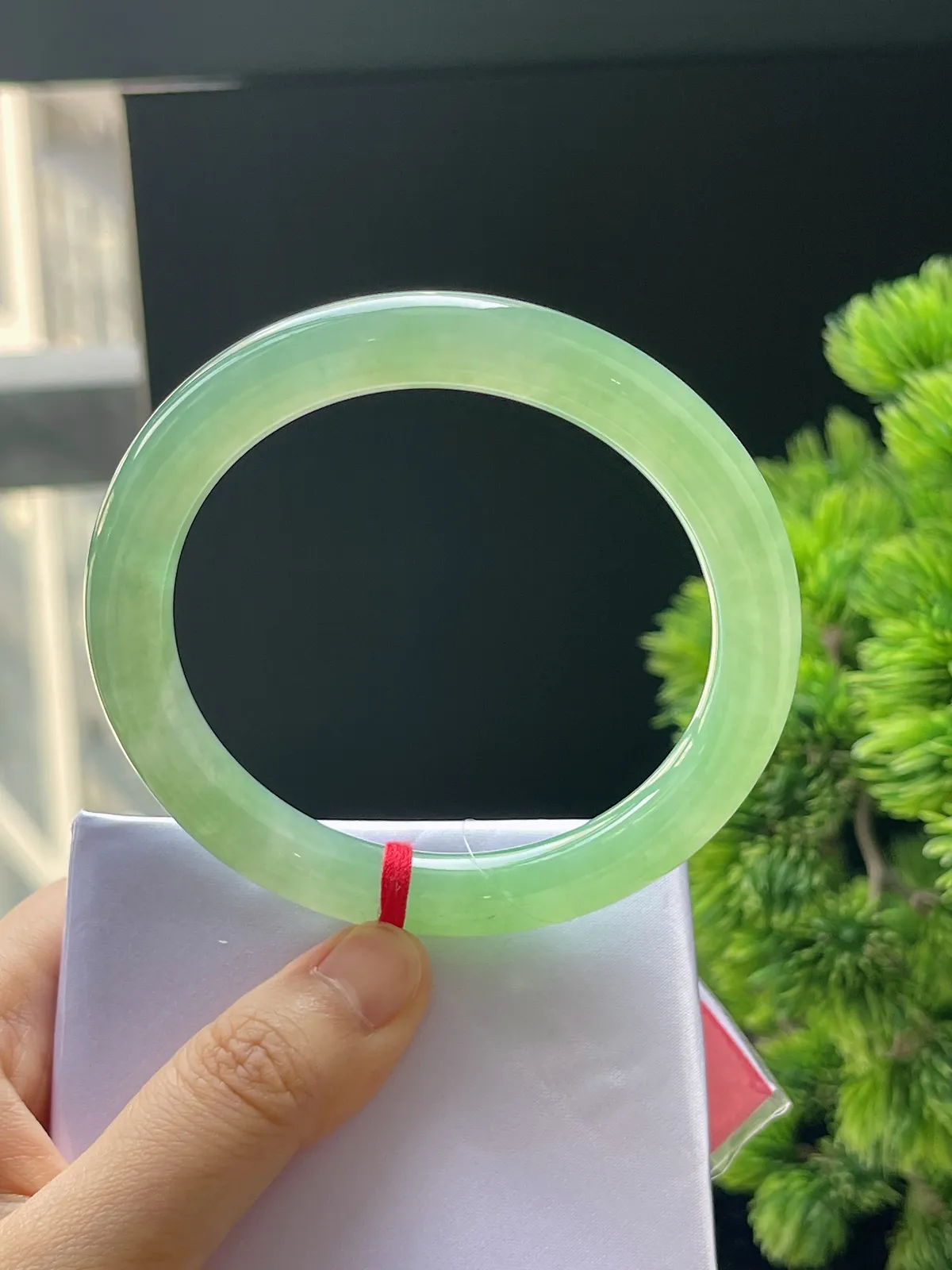 圆条59.8，翡翠冰糯种晴绿手镯