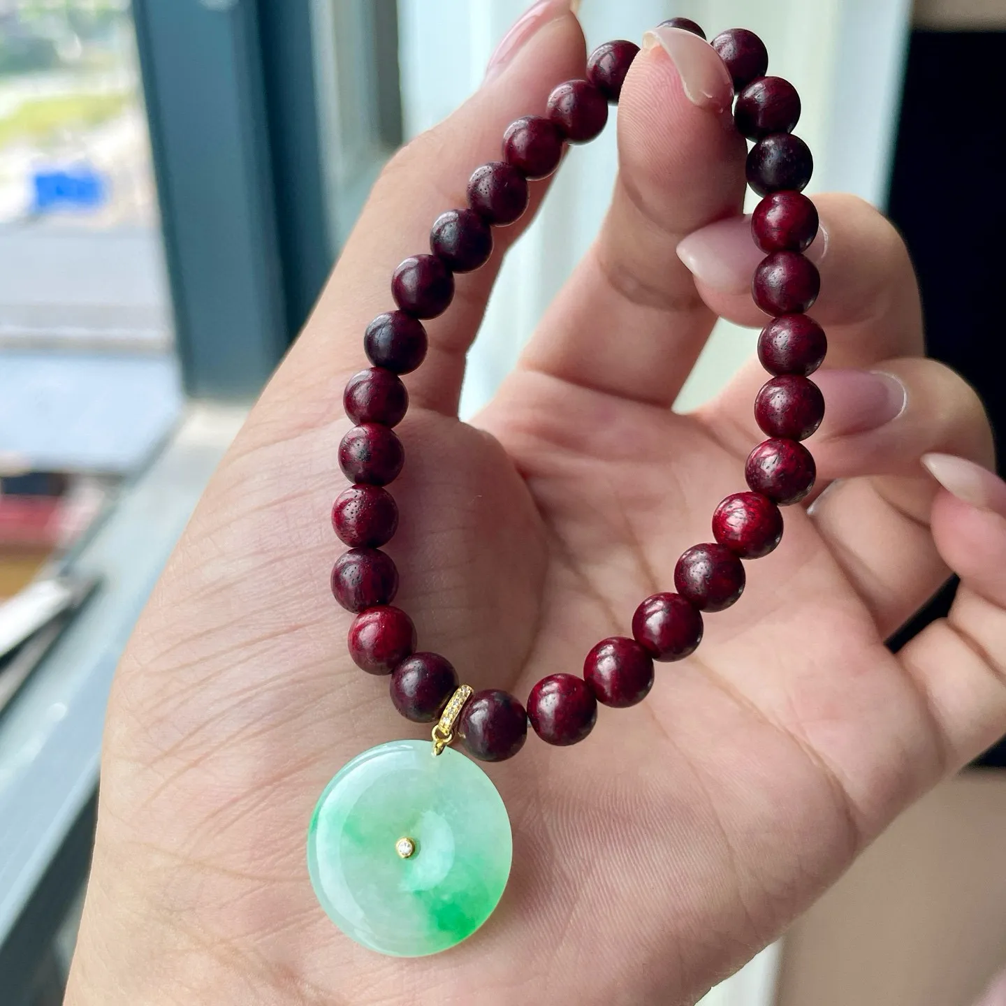 金镶-冰飘绿平安扣手串
