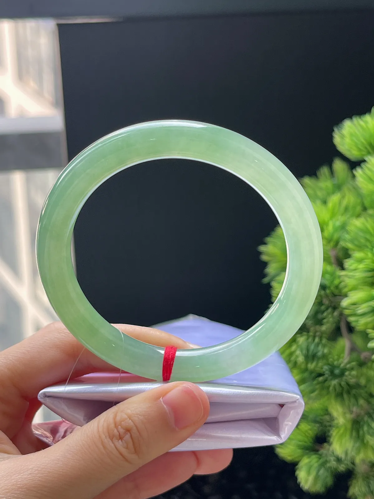 圆条59.8，翡翠冰糯种晴绿手镯