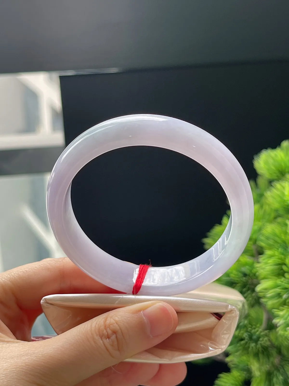 正圈59，翡翠糯化种淡紫色手镯