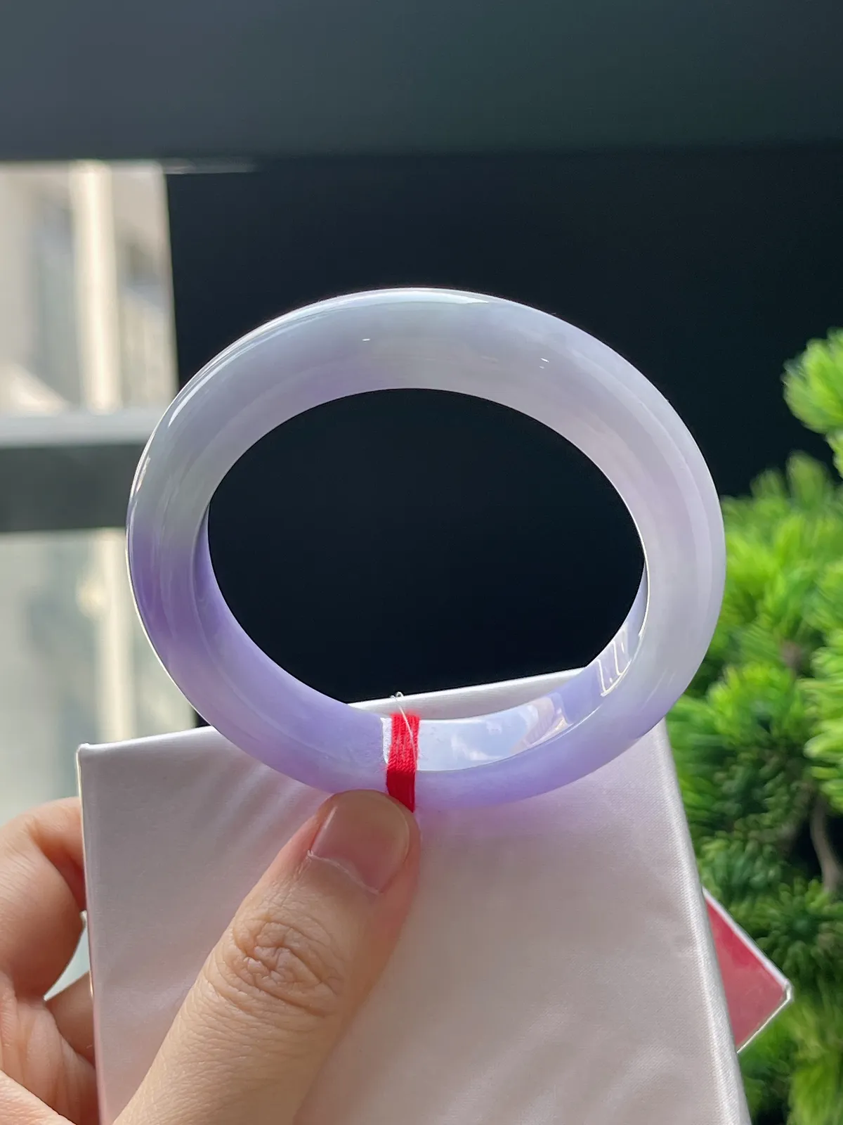 正圈51圈口，翡翠糯化种茄紫色手镯